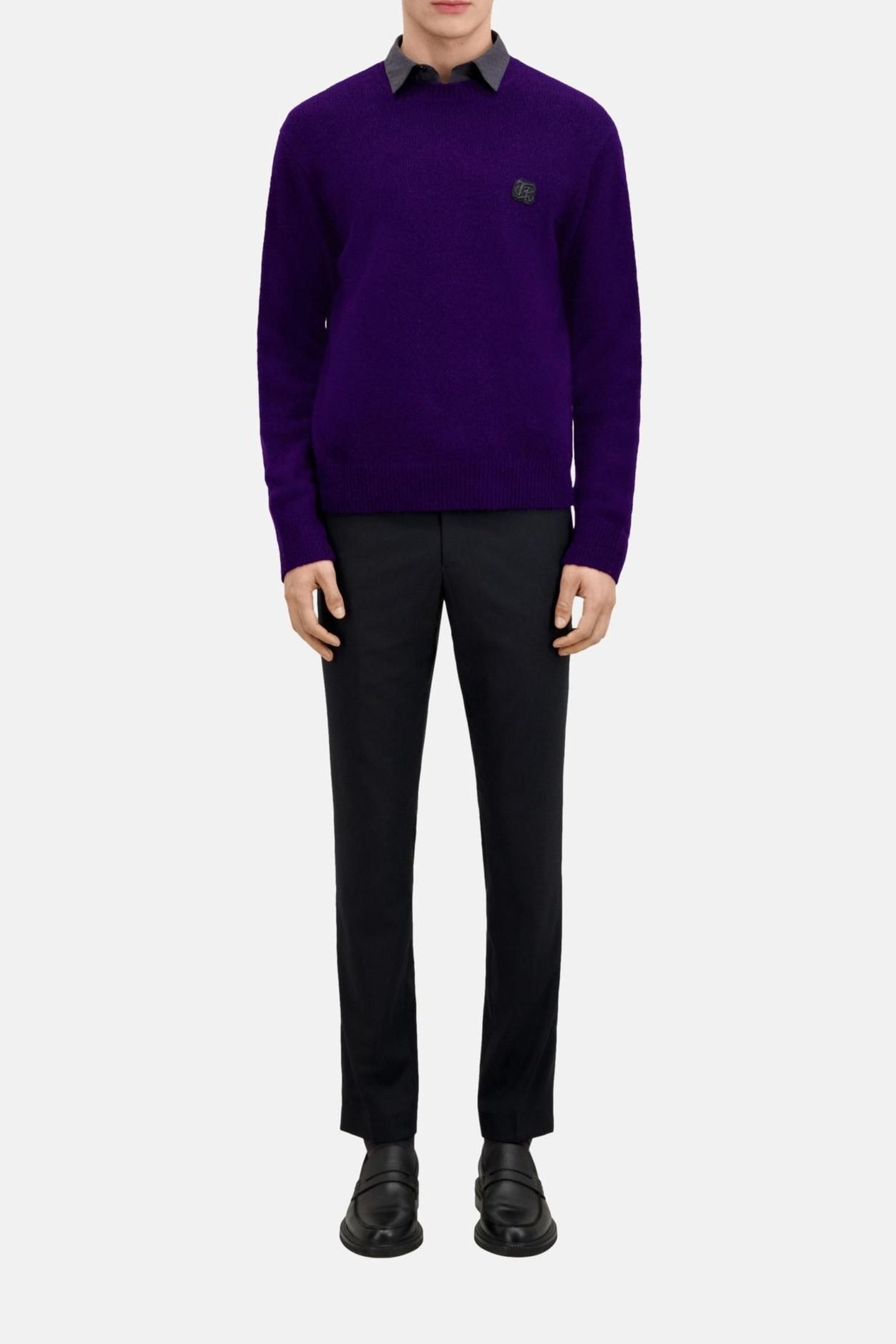 ROUND NECK SWEATER WITH CANETILLE PATCH DARK PURPLE 3