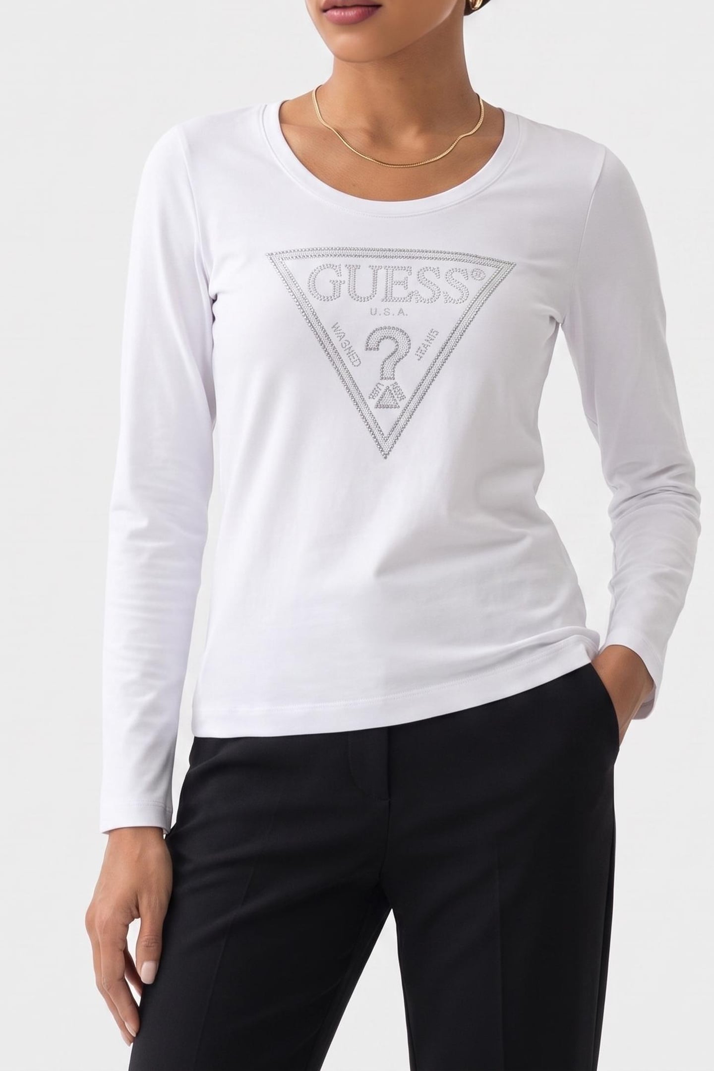 GUESS ECO LS CN SHINY TRIANGLE PURE WHITE 1