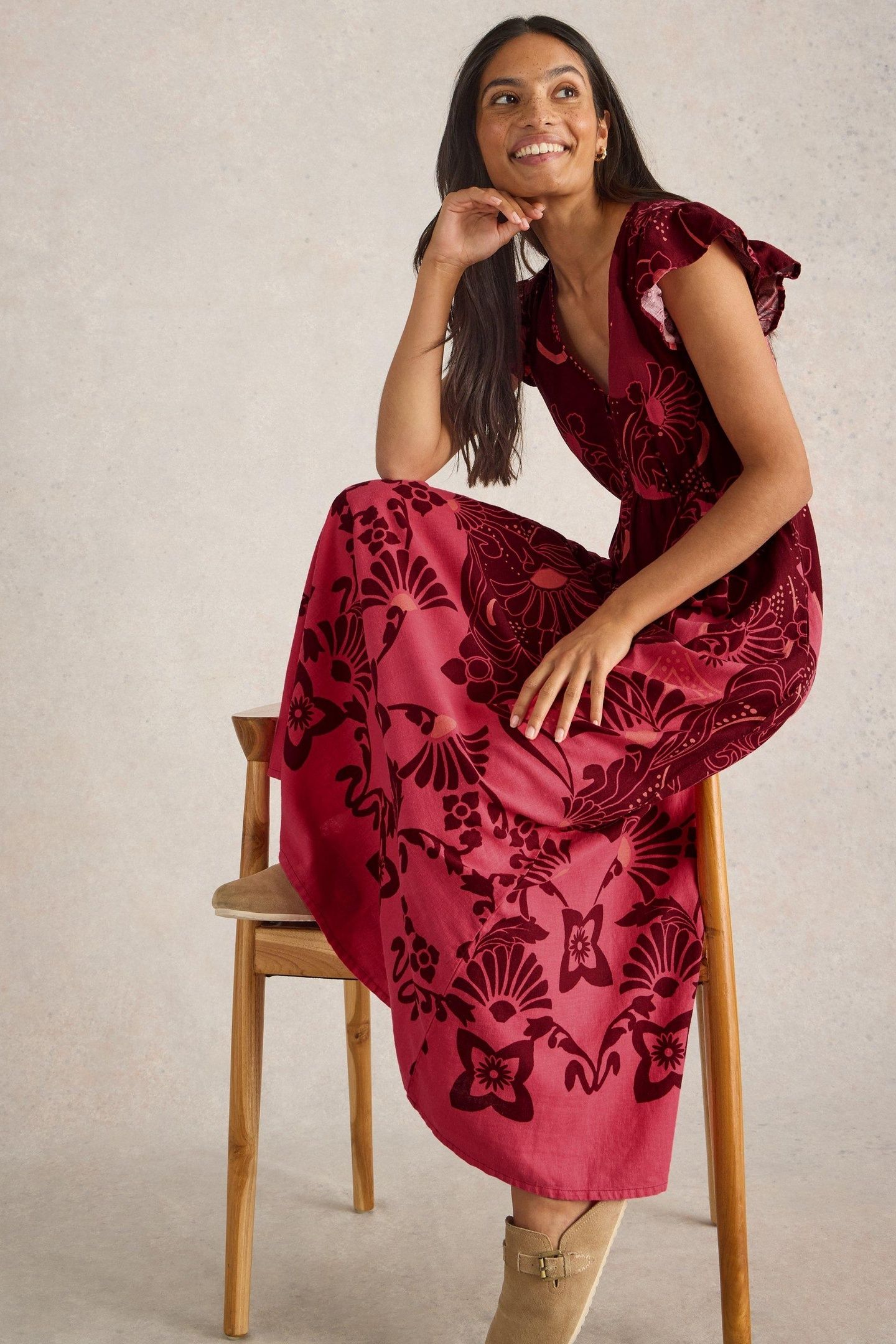 LORNA LINEN BLEND MAXI DRESS RED MULTI 7