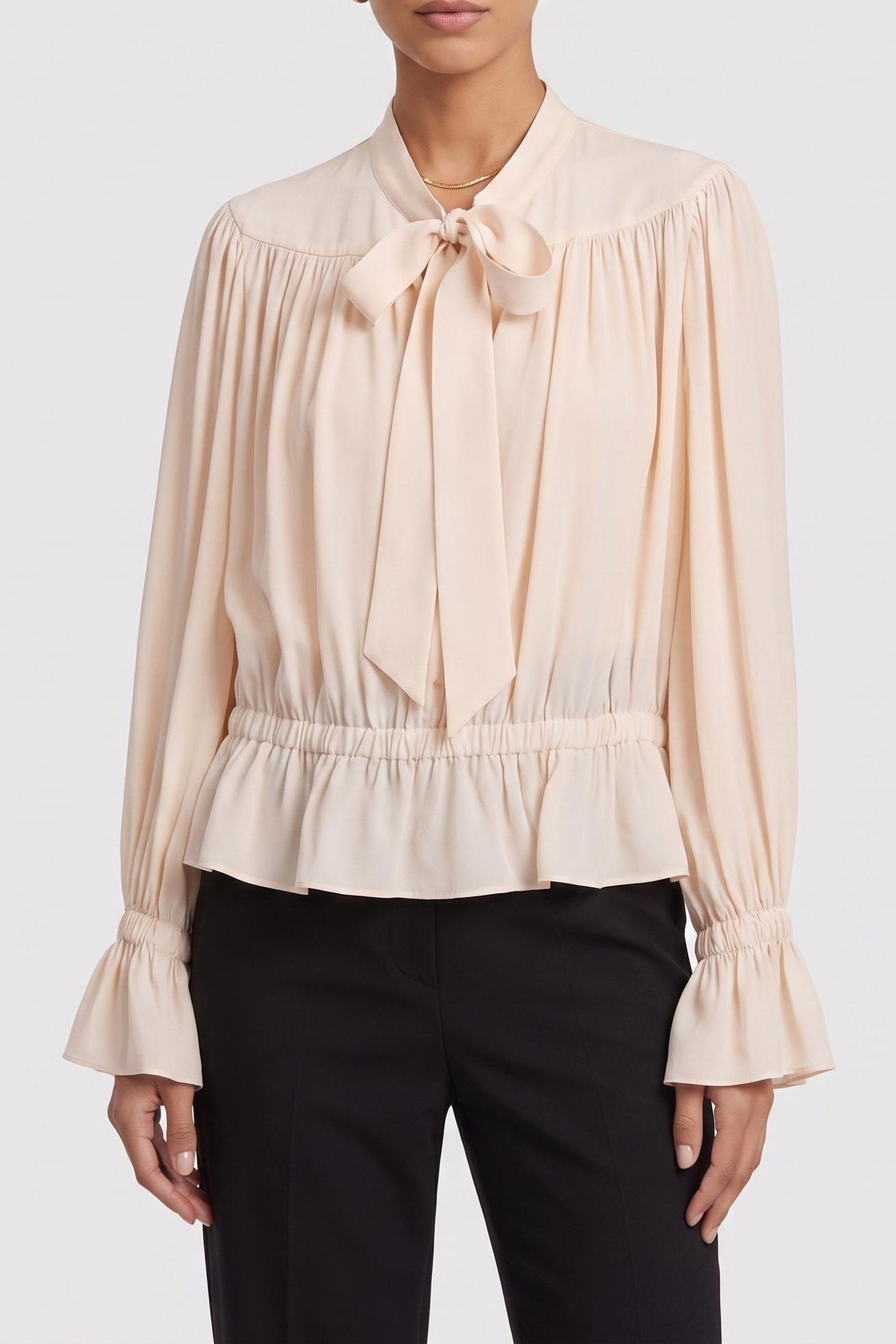 FLOWING BLOUSE WITH A LAVALIERE COLLAR ECRU 1