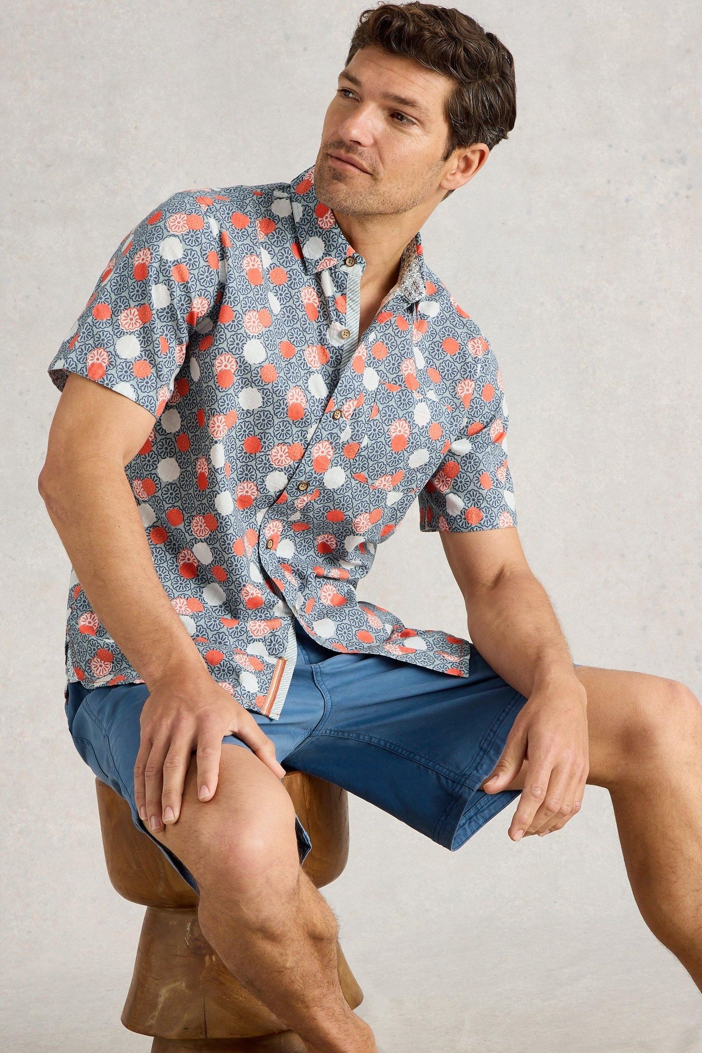 FLORAL STAMP SS PRINTED SHIRT BLUE PRINT 7