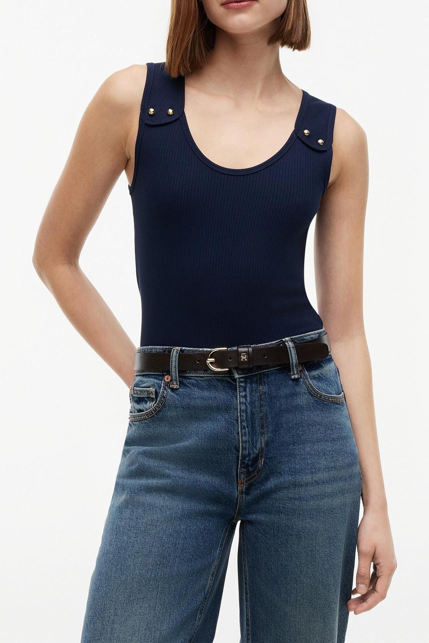 GOLD BUTTON U-NECK TANK TOP DARK NIGHT NAVY 1