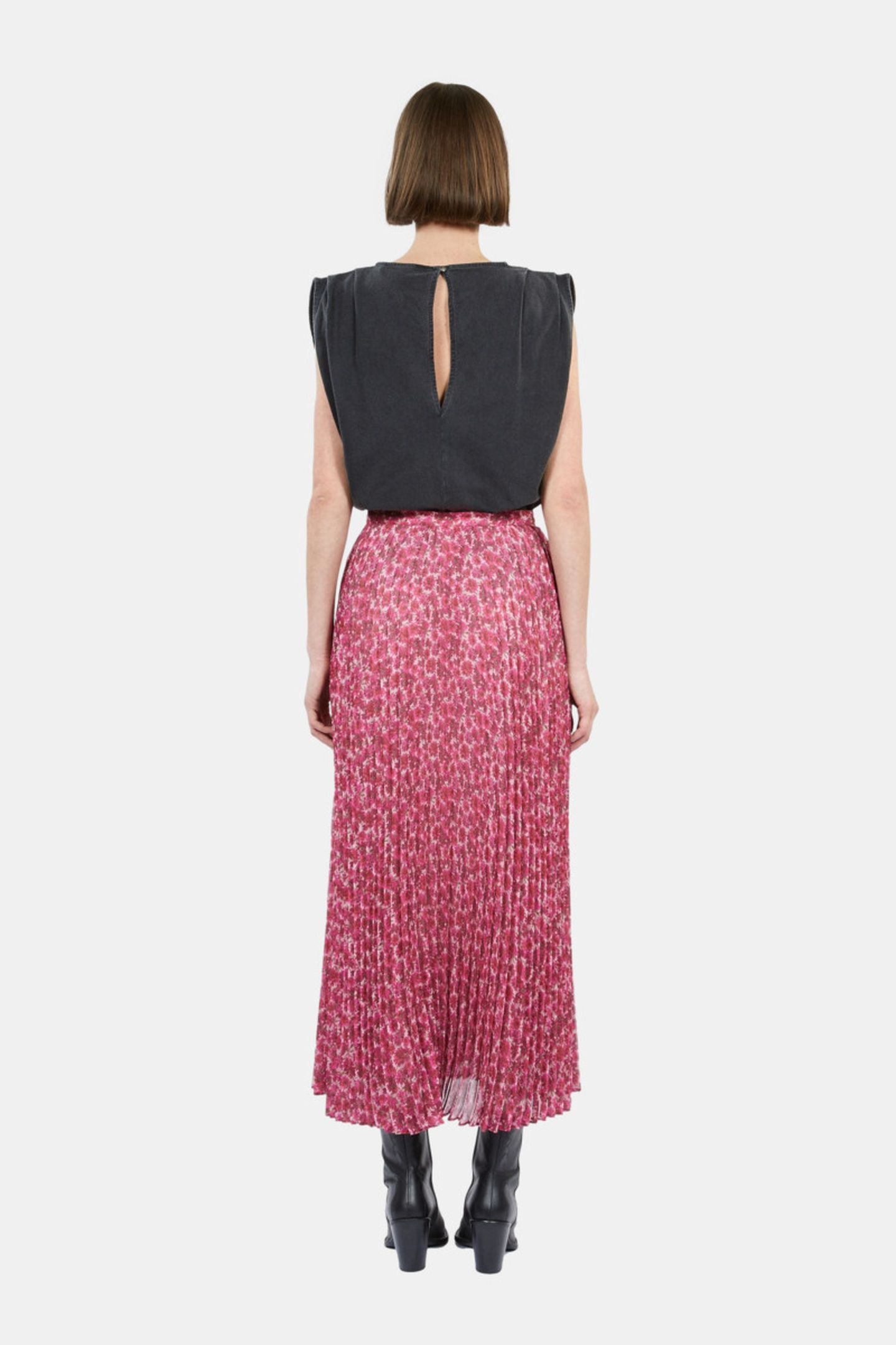 PRINTED PLEATED LONG SKIRT PINK 5