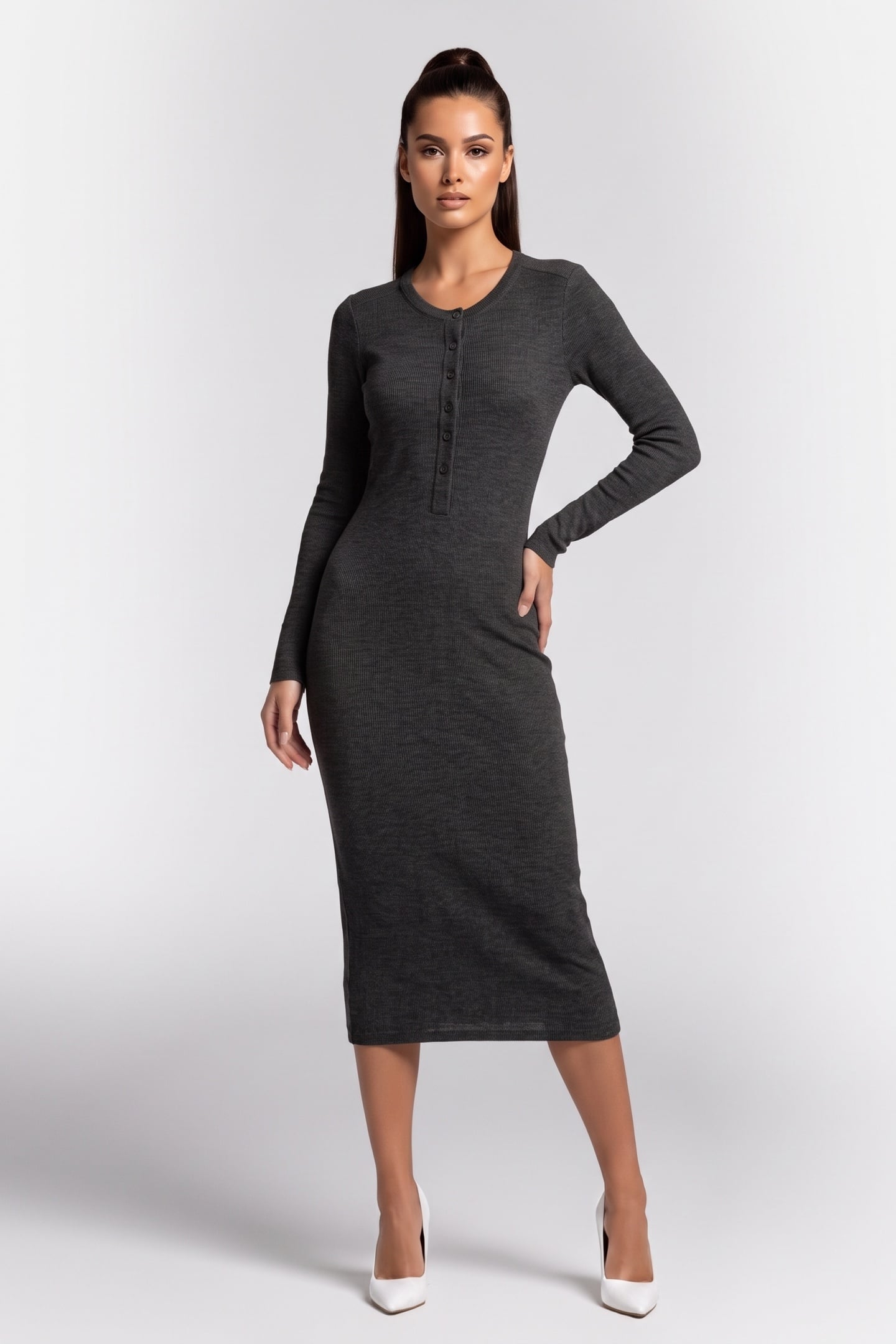 ONA HEAVY WOOL RIB DRESS GREY 1