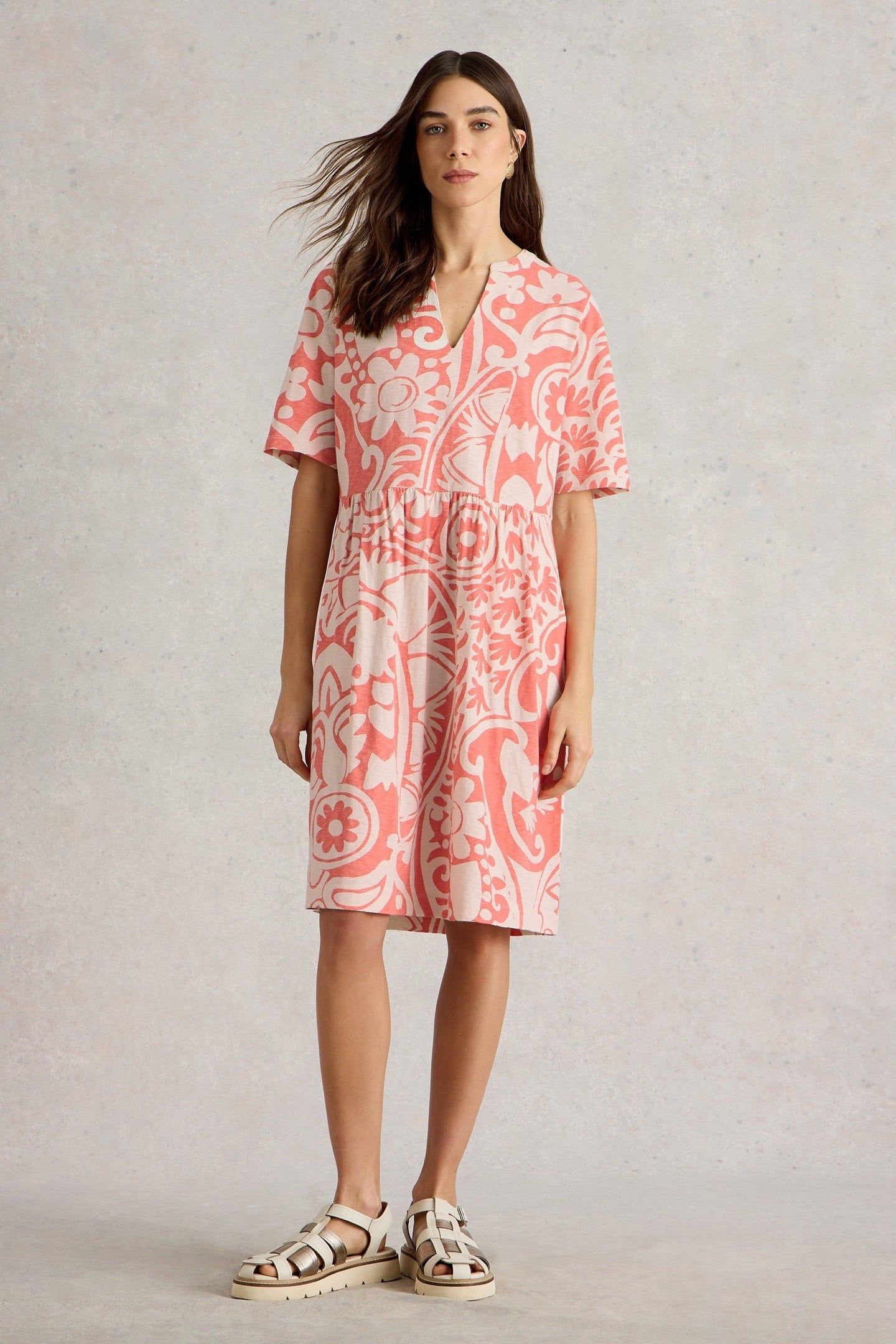 THEA JERSEY DRESS CORAL MULTI 3
