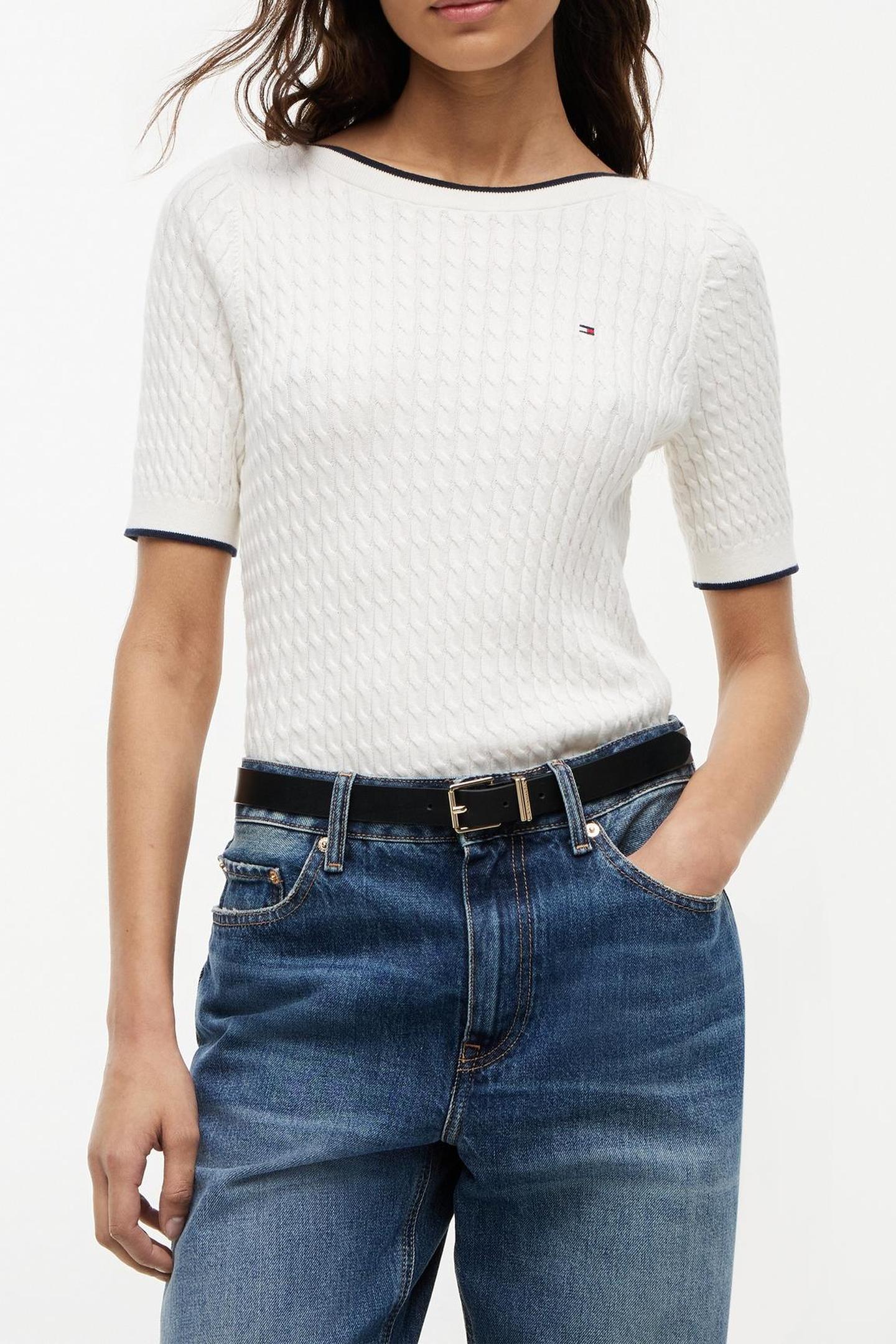 FINE CABLE BOAT NECK TOP IVORY PETAL 1