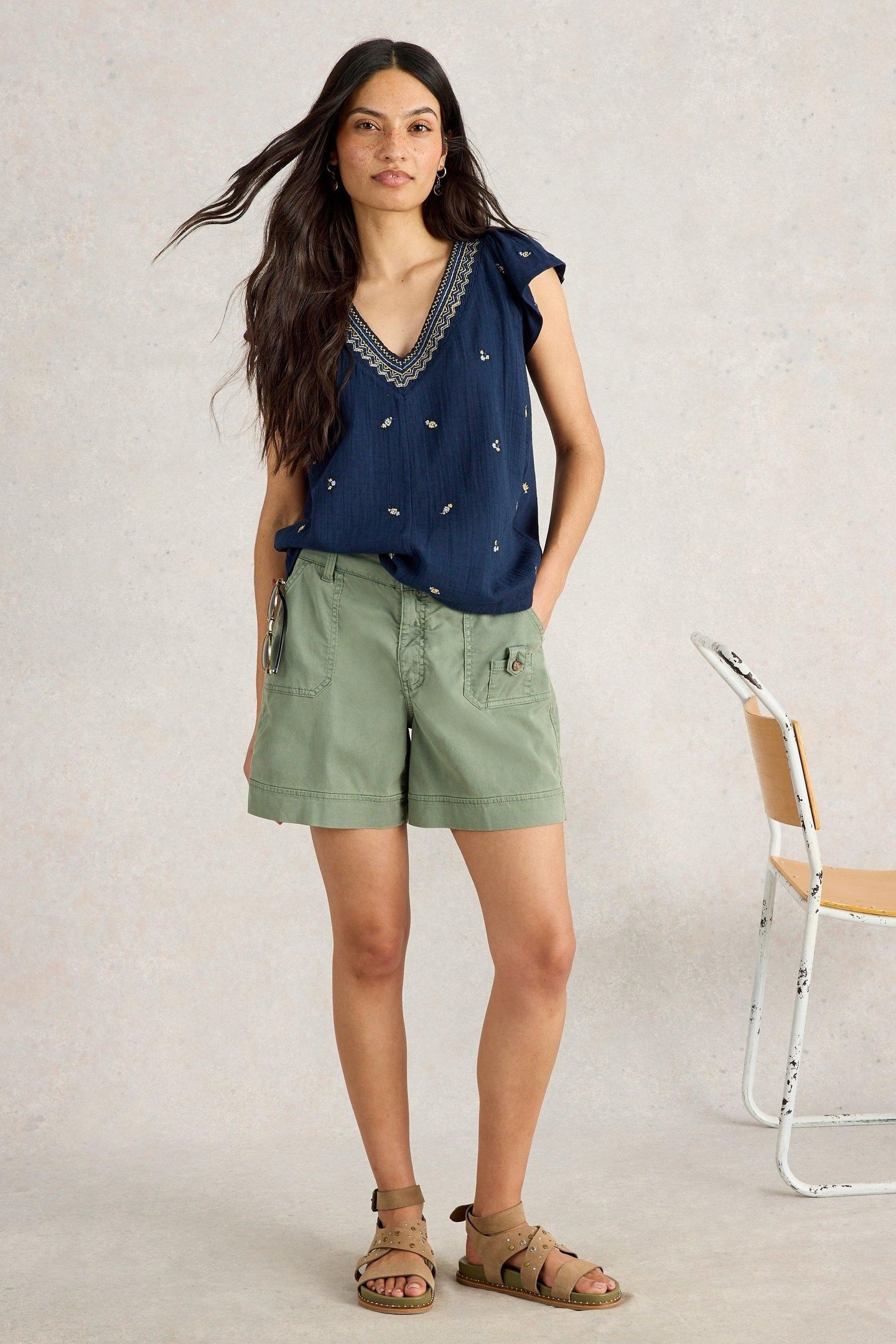 LUCIE EMBROIDERED TOP NAVY MULTI 1