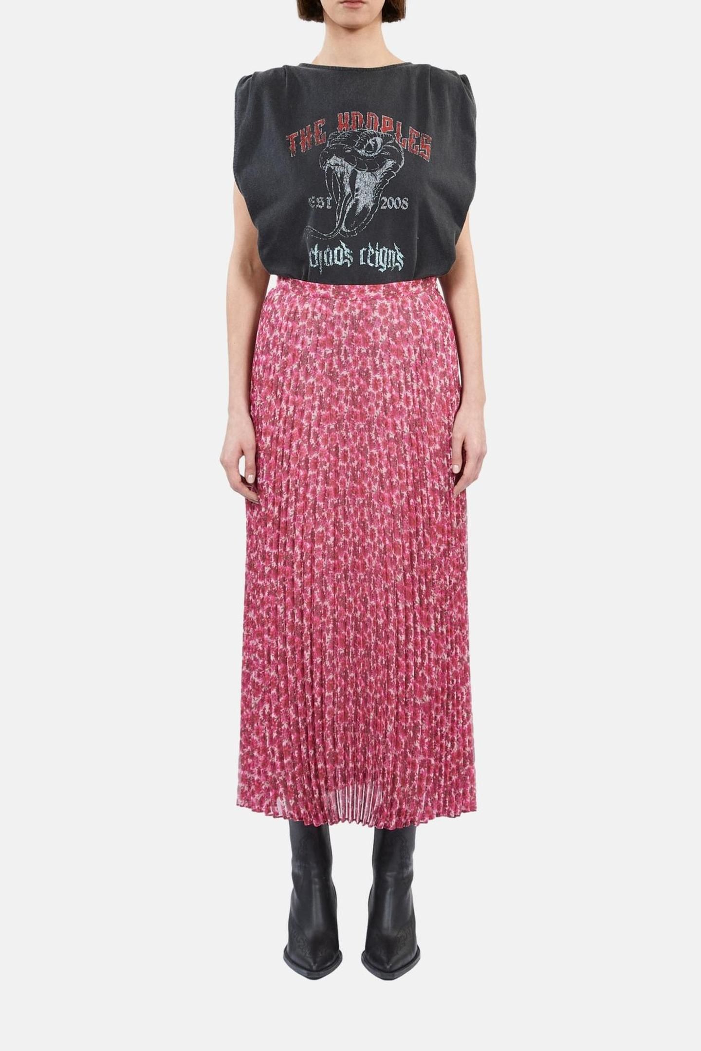 PRINTED PLEATED LONG SKIRT PINK 3