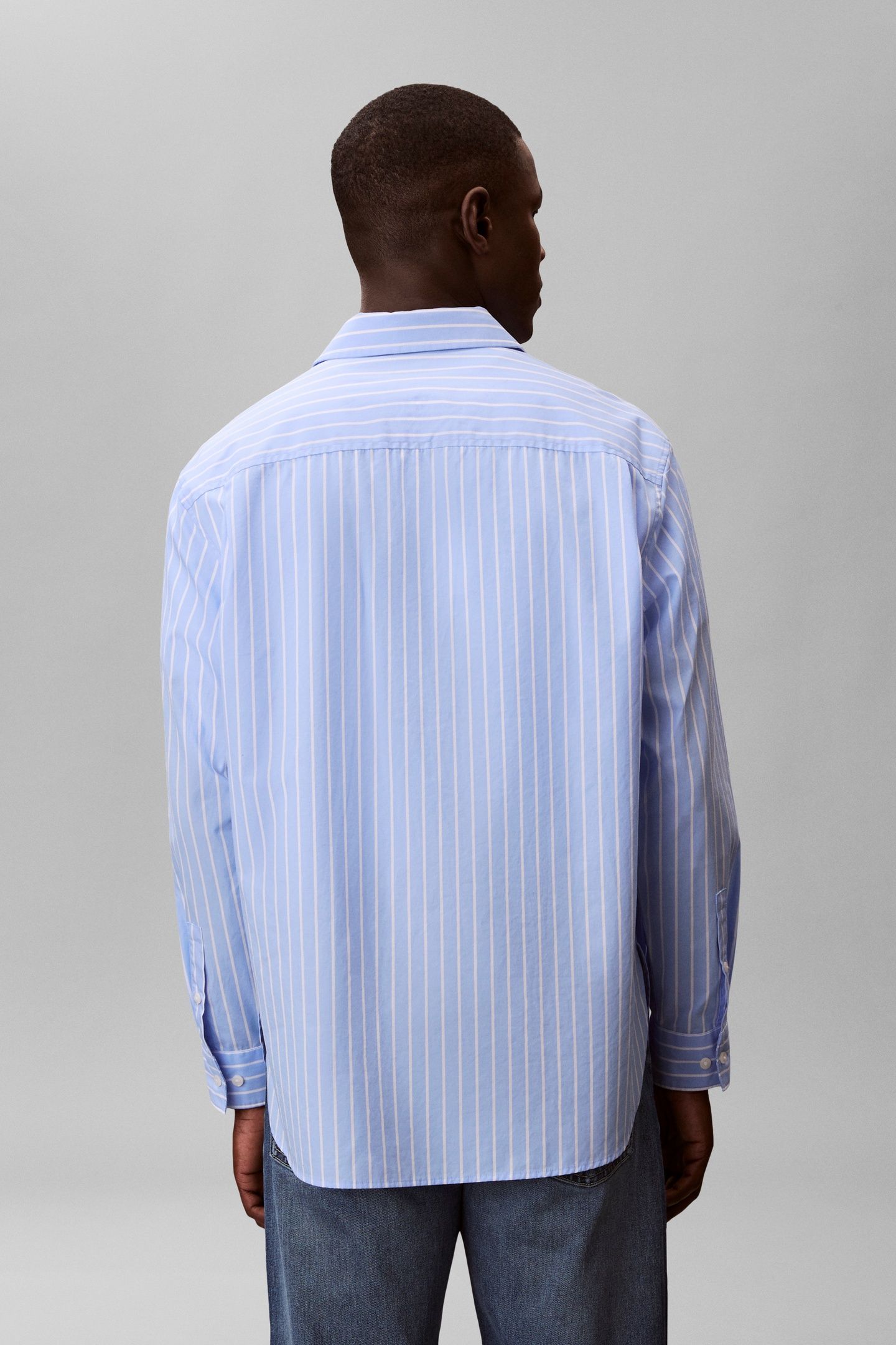 LONG SLEEVE YARN-DYED STRIPE WASHED BLUE DESCENT 2