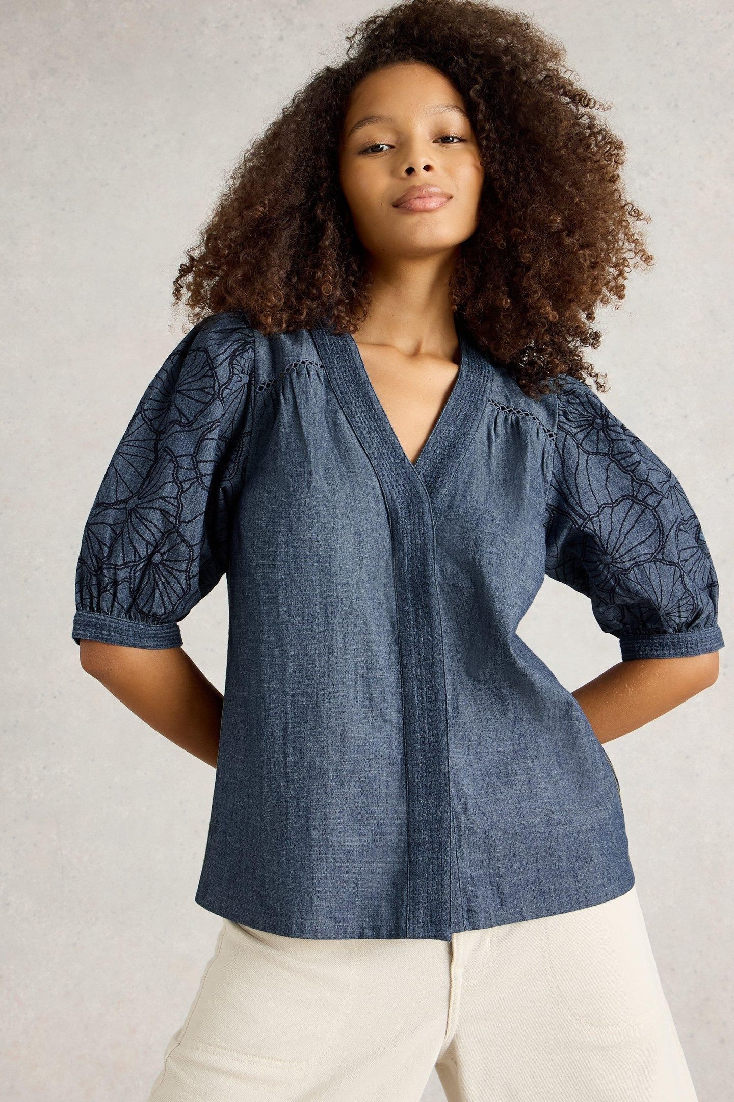 FINLEY CHAMBRAY TOP CHAMBRAY BLUE 1