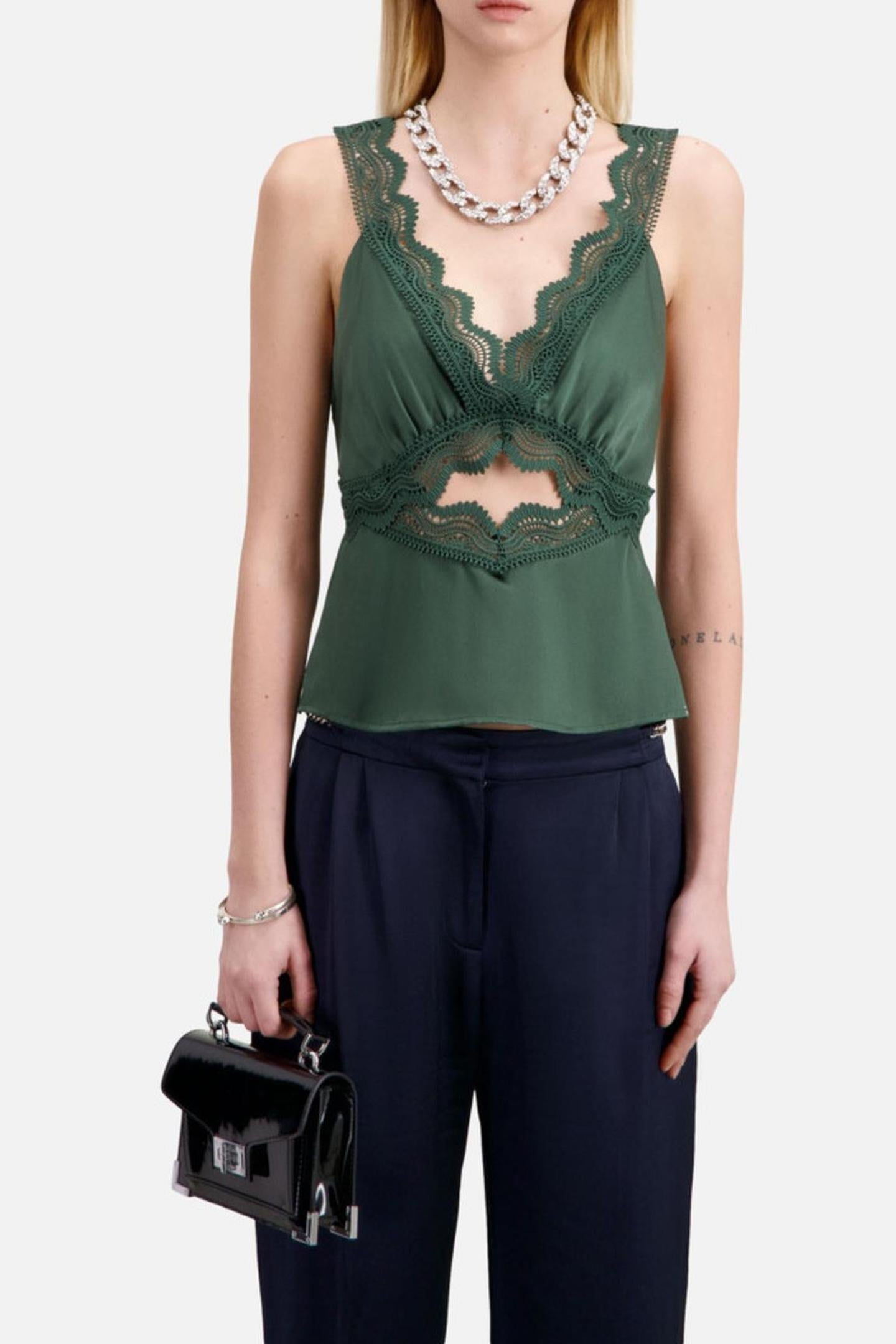 SILK TOP WITH GUIPURE WOOD KAKI 3