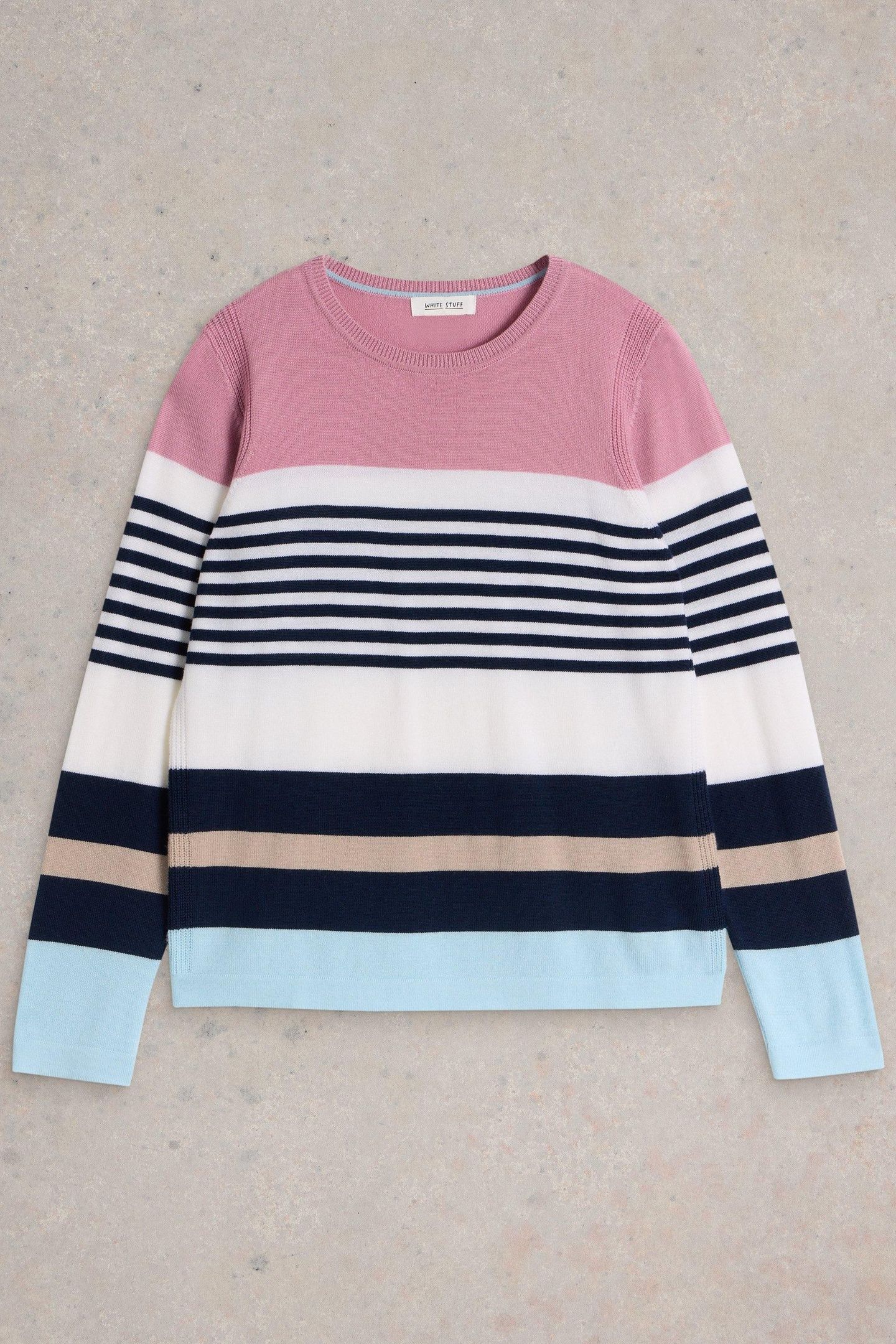STRIPE CREW MERINO PINK MULTI 3