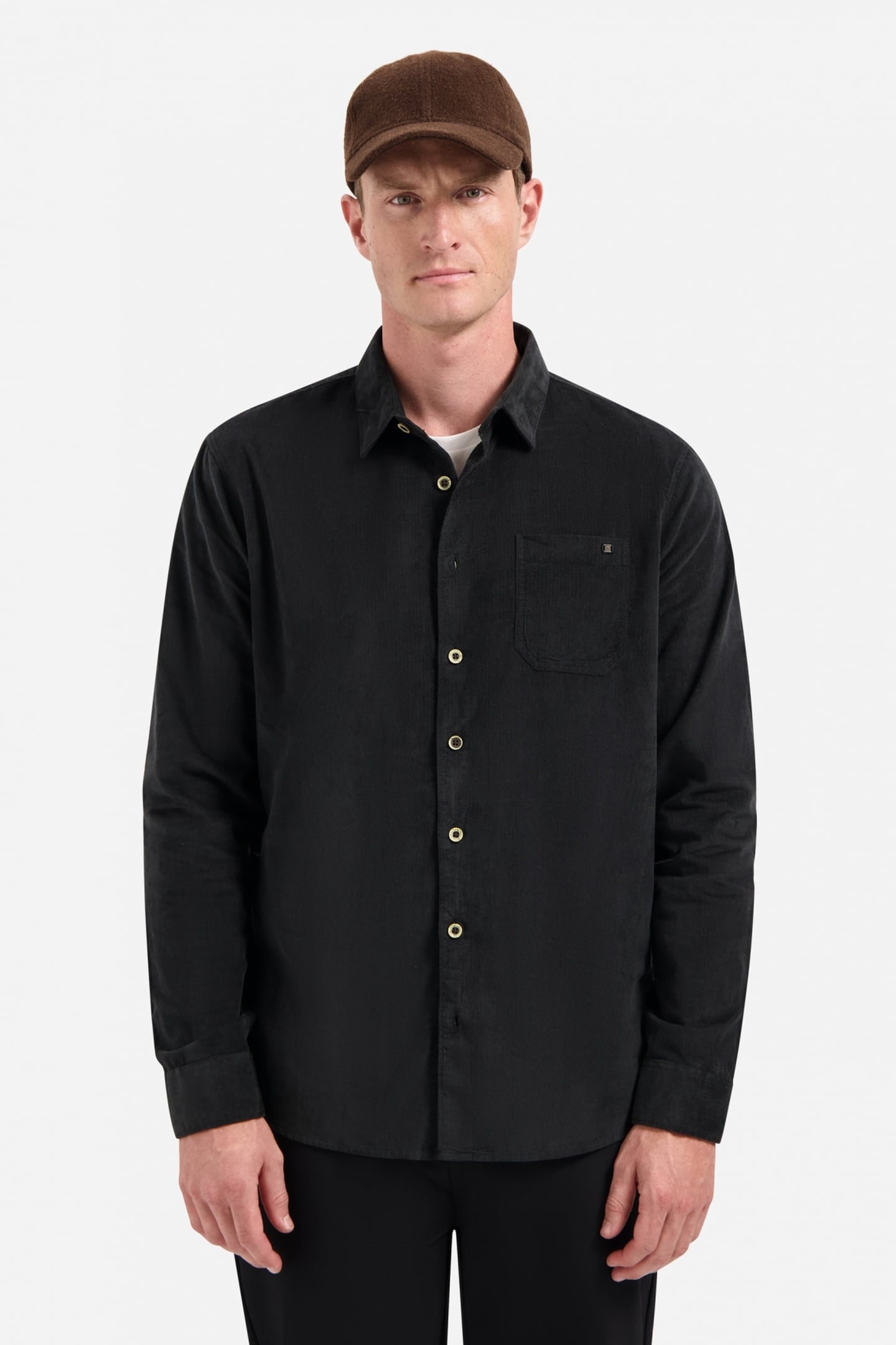SHIRT SOLID FINE HERRINGBONE BLACK 1