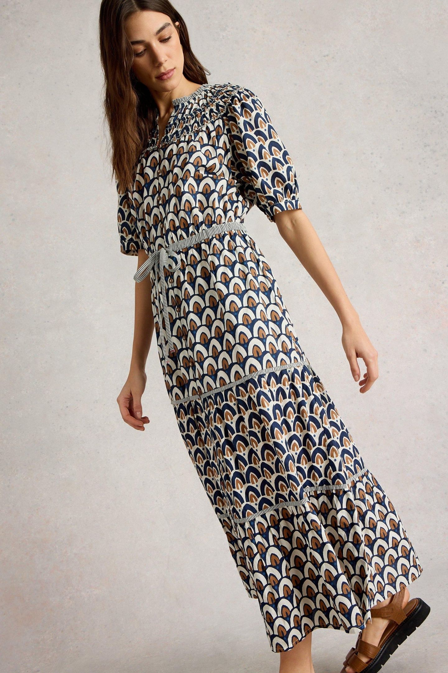 ARIEL TIERED WOVEN DRESS NAVY PRINT 7