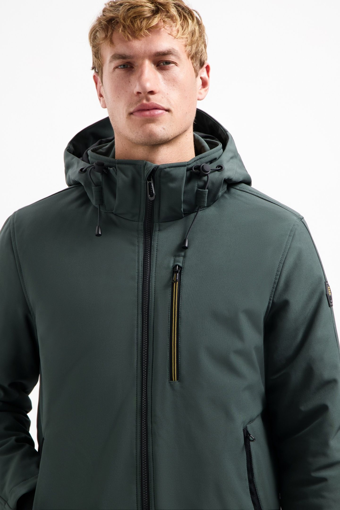 JACKET SHORT FIT HOODED SOFTSHELL STRETCH DARK STEEL 3
