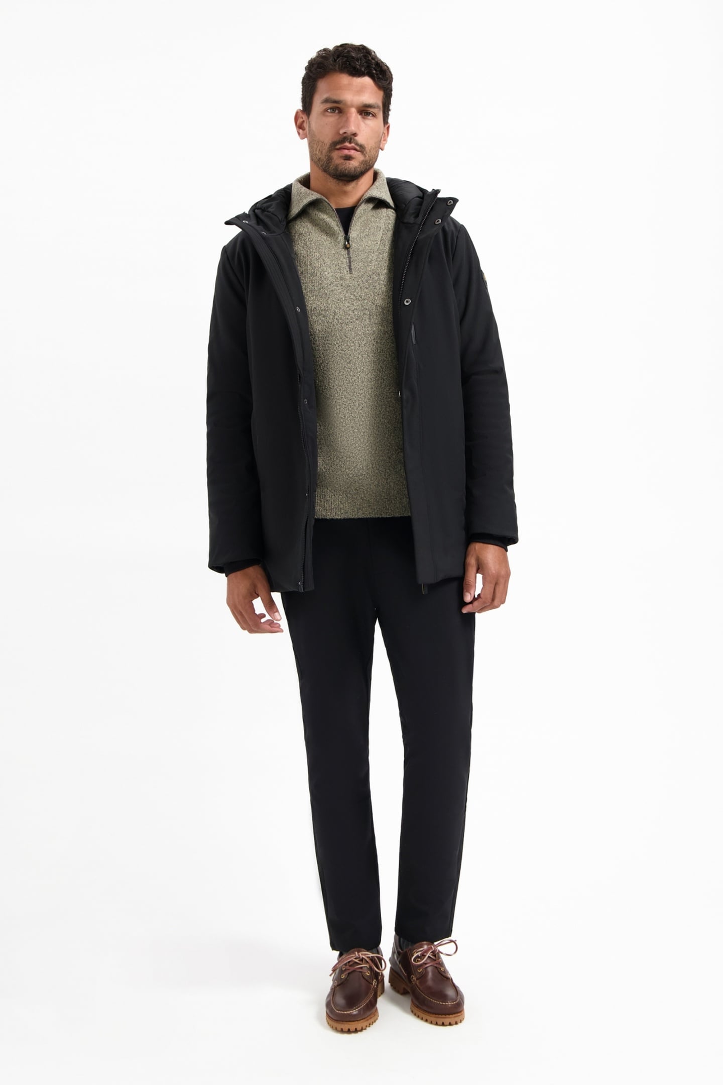 PULLOVER WING COLLAR HALF ZIP SOFT WOOLBLEND SAND 1