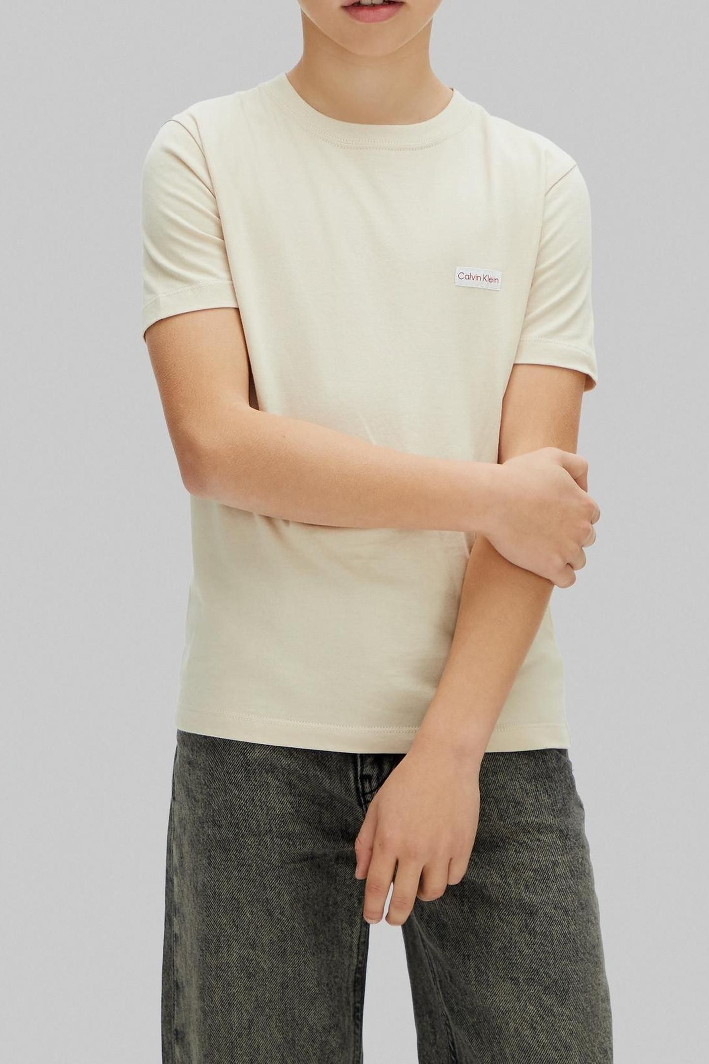 BOYS LOGO LABEL SHORT SLEEVE T-SHIRT OATMEAL 1