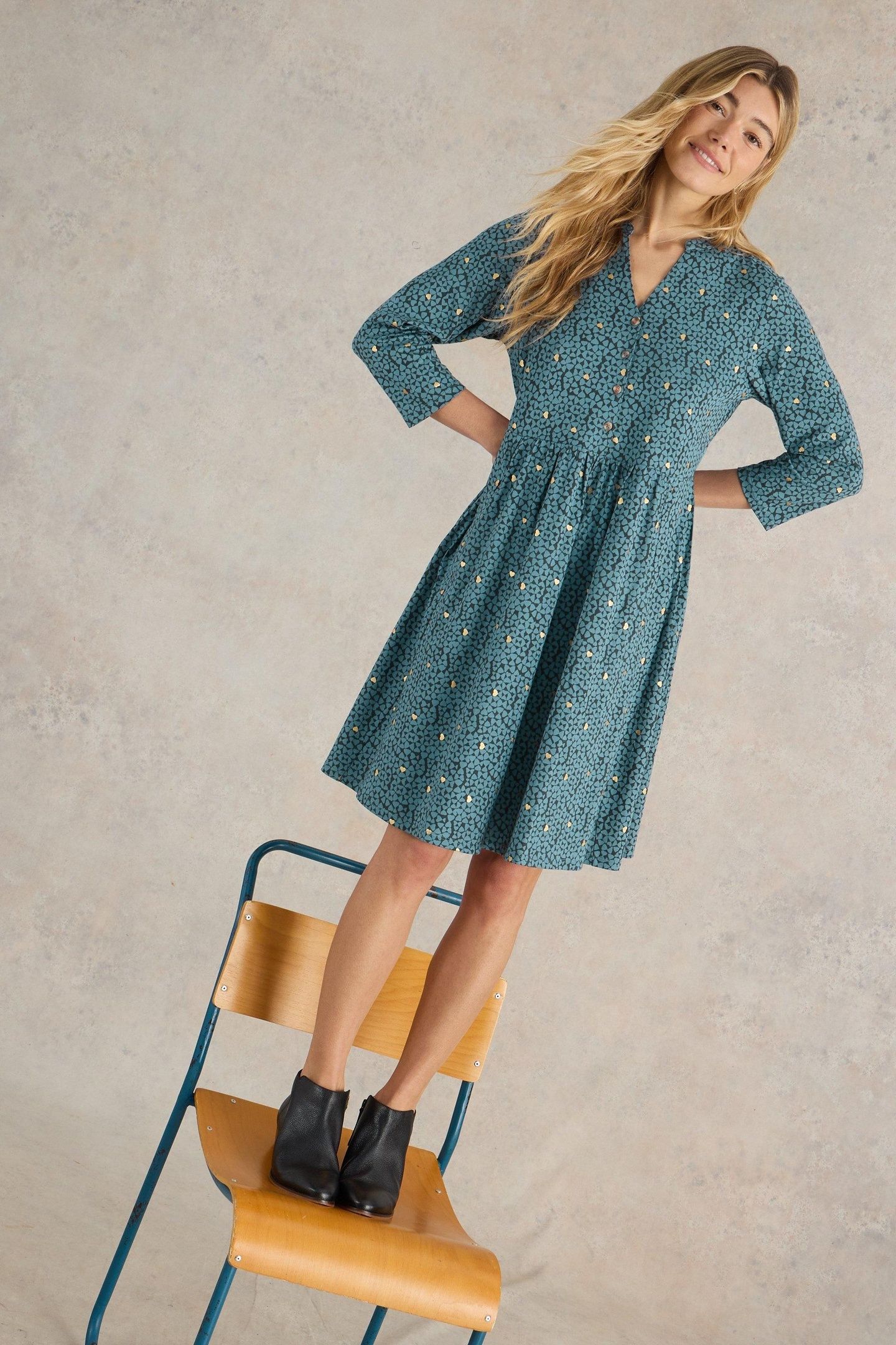 NIA JERSEY DRESS TEAL PRINT 7