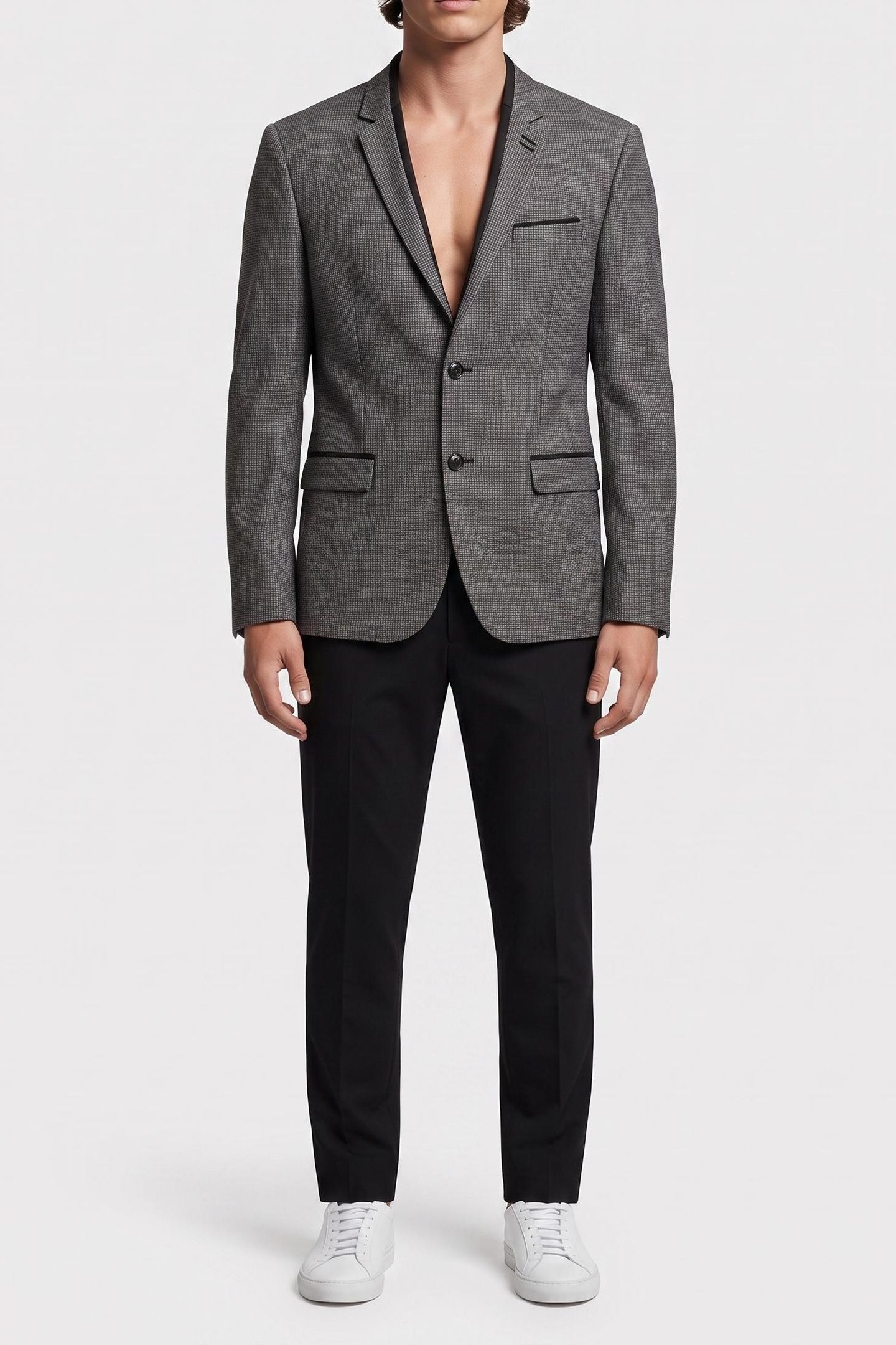 CLASSIC DOUBLE-SLIT SUIT JACKET + SKULL RIVET BLACK GREY 2