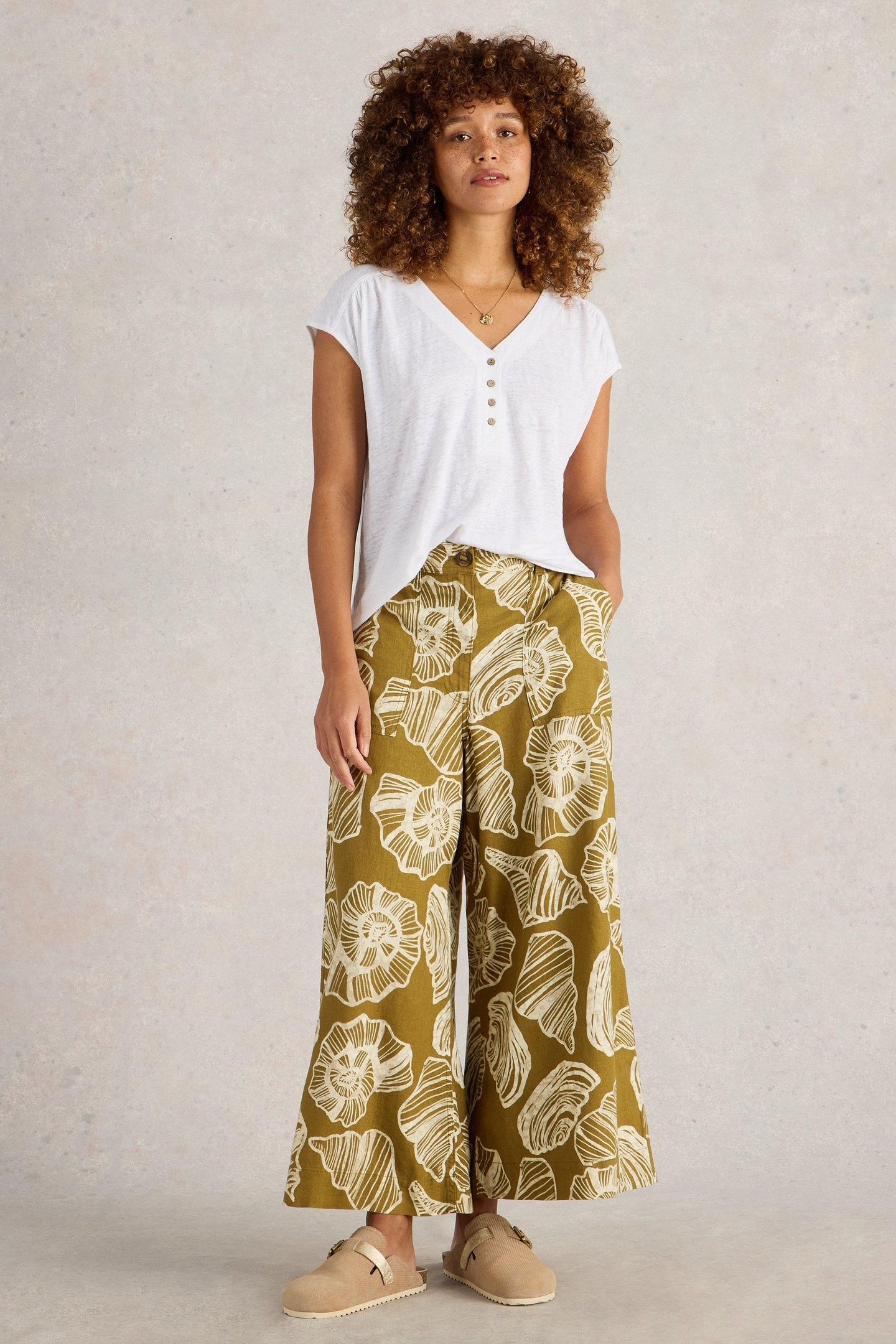 ROXY LINEN BLEND CULOTTE GREEN PRINT 1