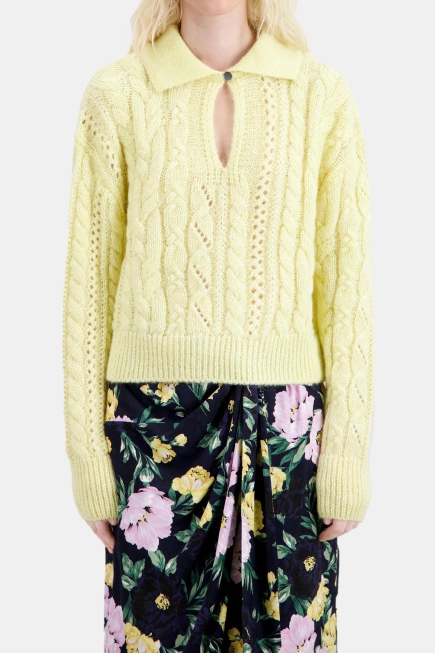 CABLE-STRANDED PACKED NECK SWEATER YELLOW 2