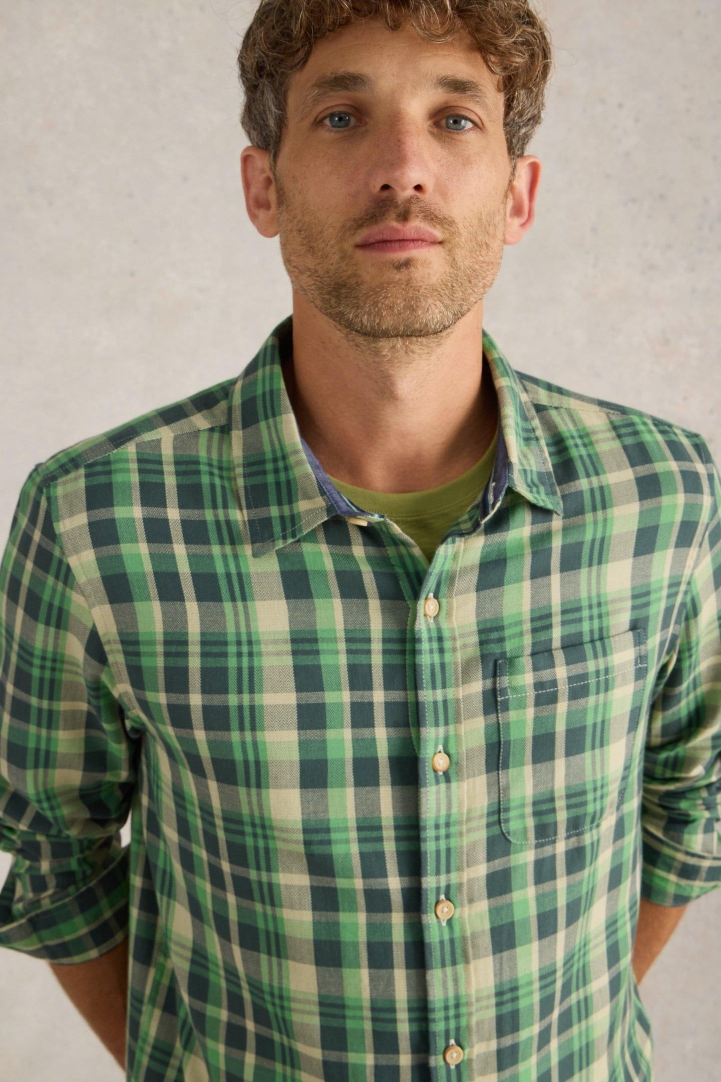 MOXLEY BRUSHED LS CHECK SHIRT GREEN MULTI 1
