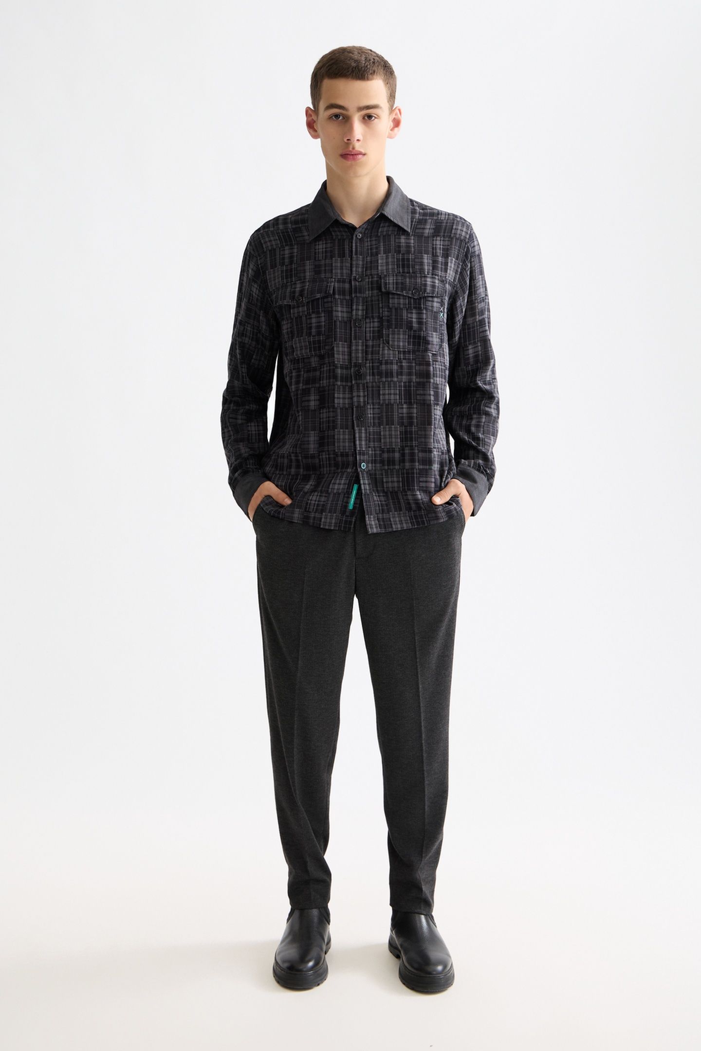 PATCHWORK FLANNEL RELAXED-FIT SHIRT METEORITE PATCHWORK CHEC 2