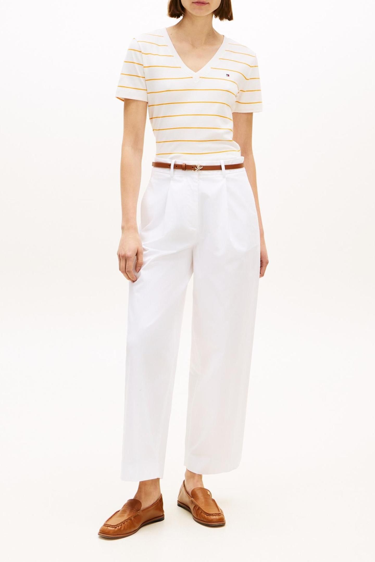 SLIM CODY V-NECK SS FINE ECRU/ORANGE FLASH 2