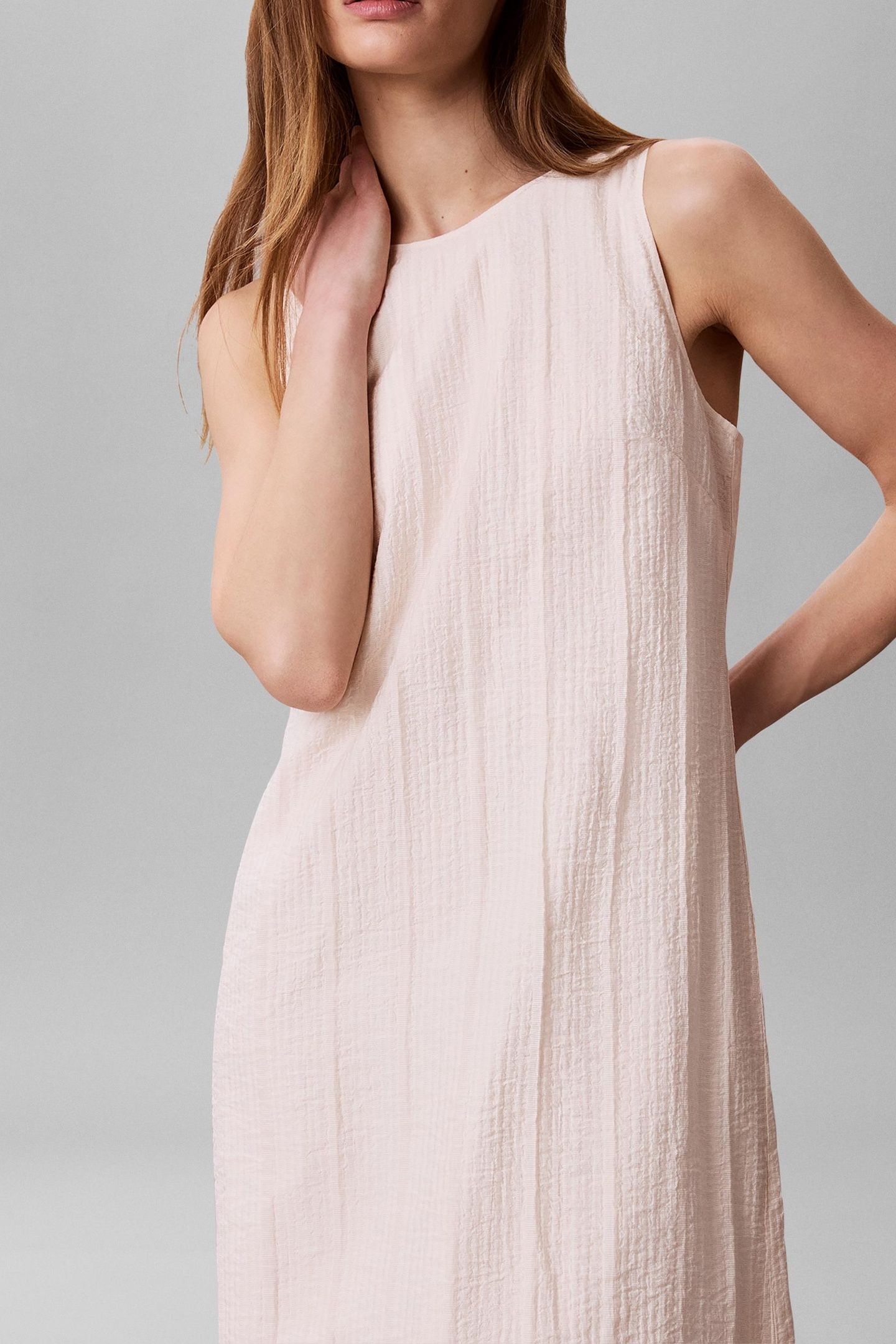 VISCOSE SHEER STRIPE DRESS MOTHER OF PEARL 1