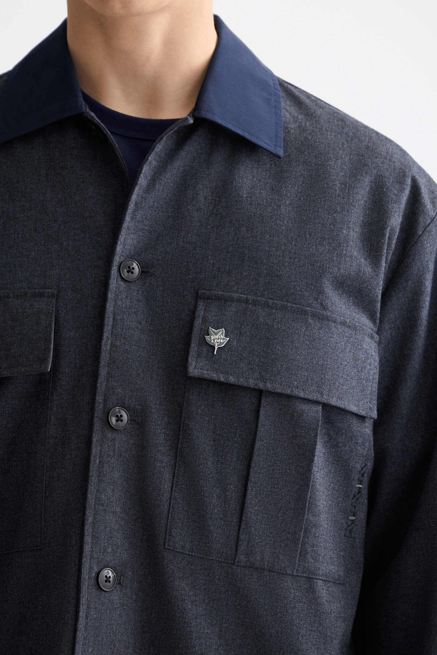 MELANGE COTTON-BLEND NYLON-TRIMMED ARMY OVERSHIRT GREY MELAN 5