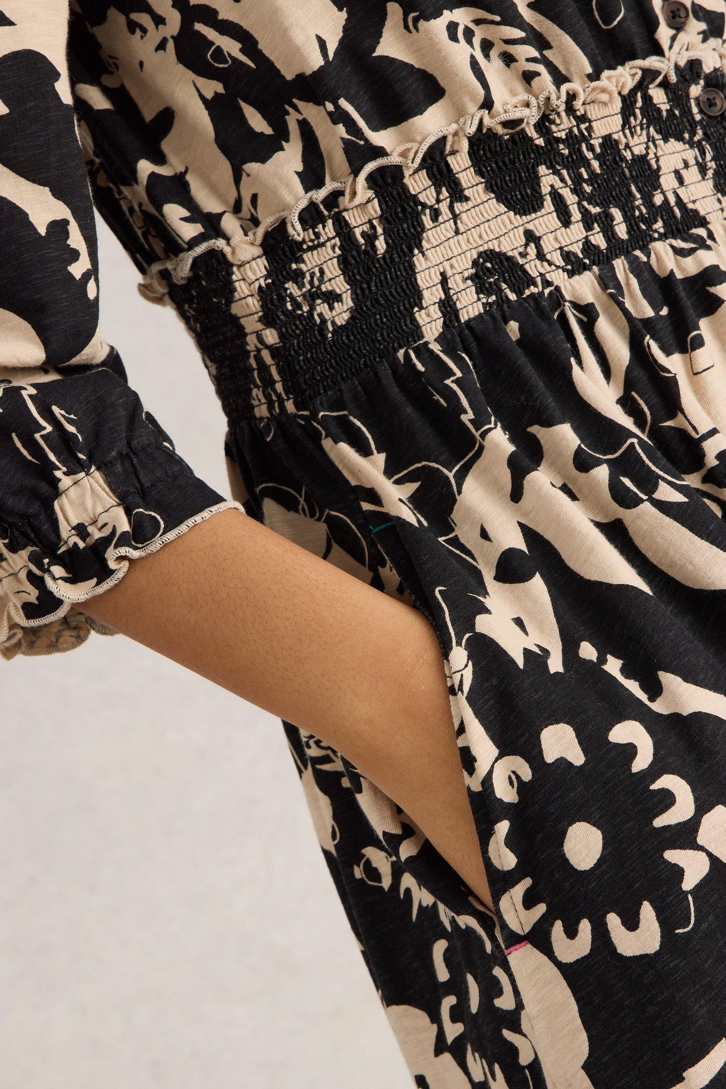 JONIE SHIRRED JERSEY DRESS BLACK PRINT 5