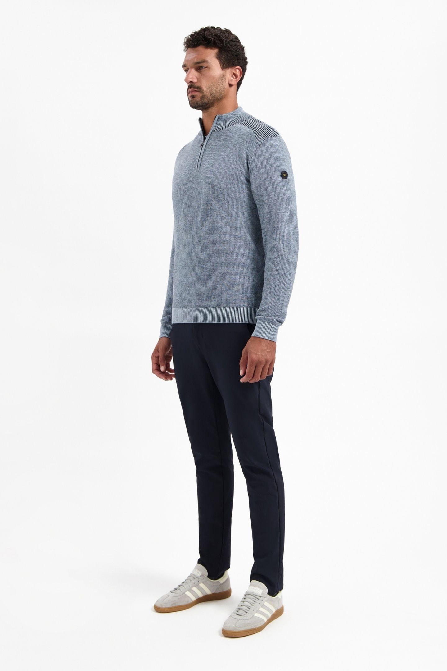 PULLOVER HALF ZIP PLATED STRUCTURE KNIT DUSTY BLUE 3