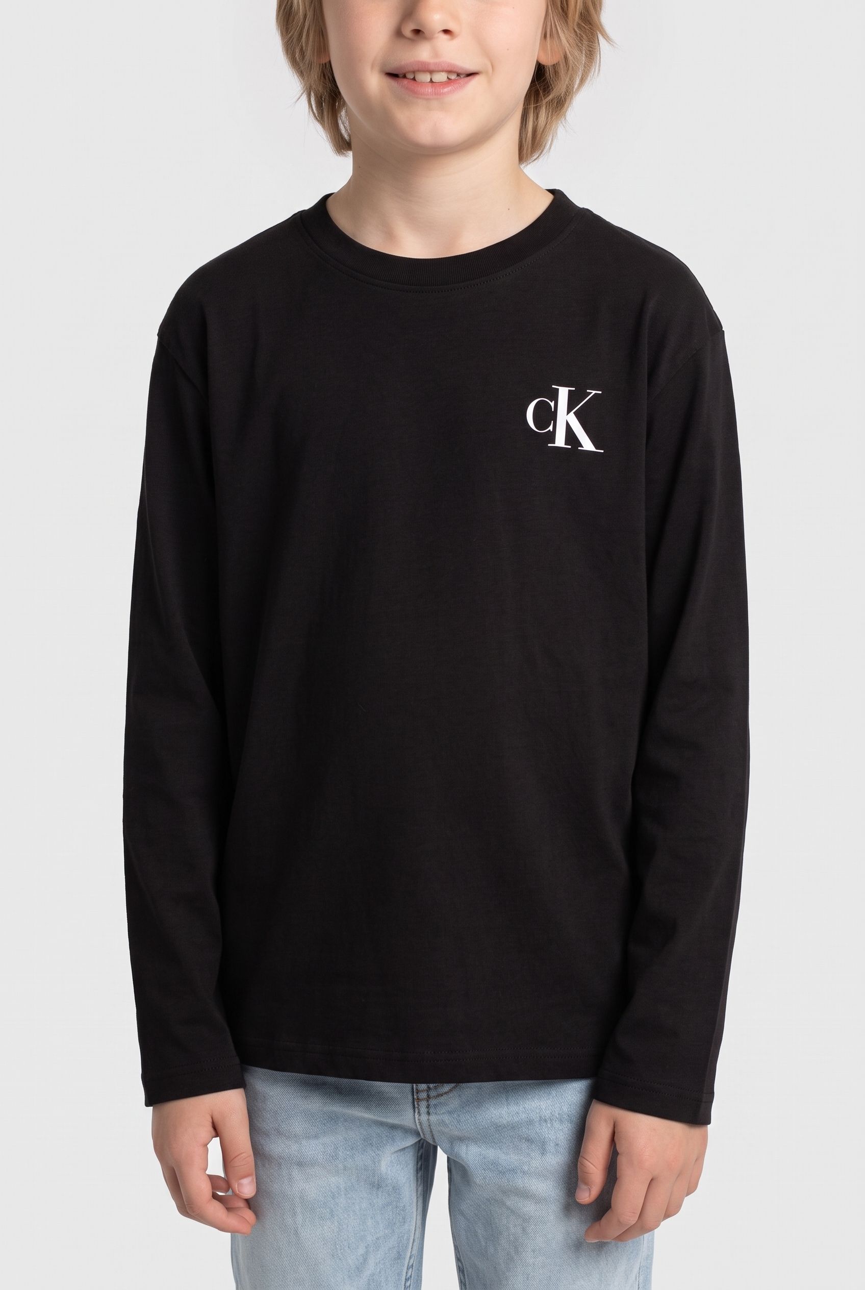 BOYS CHEST MONOLOGO LONG SLEEVE T-SHIRT BRIGHT WHITE/BLACK 3