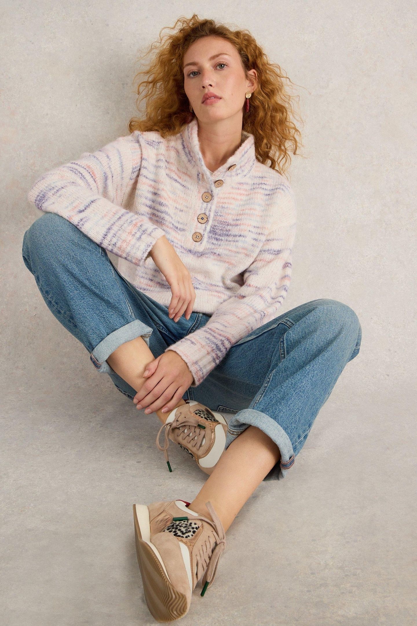 BELLA BUTTON JUMPER IVORY MULTI 7