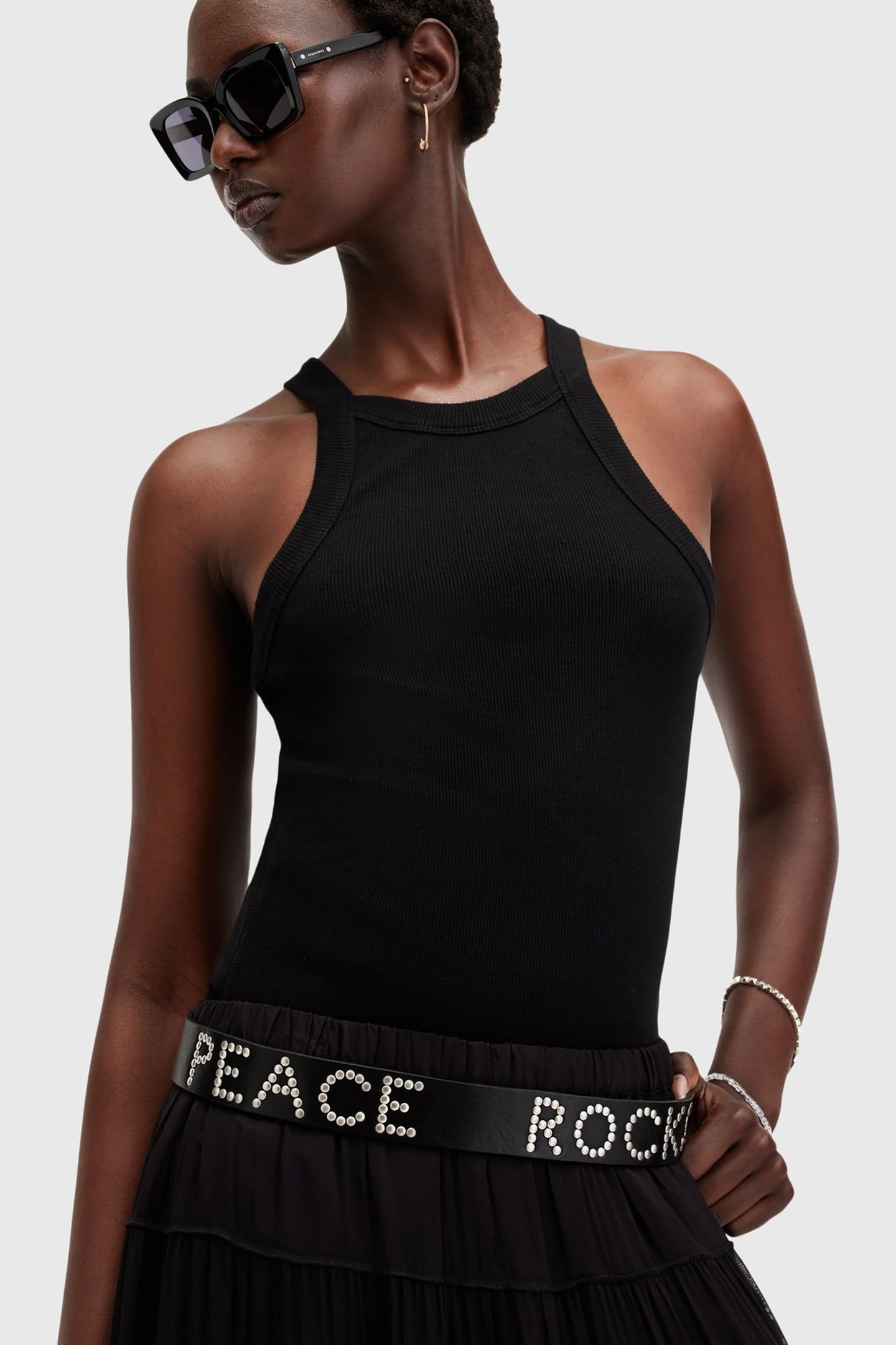 PEACE ROCKS BELT BLACK/ANTQ NICKEL 1
