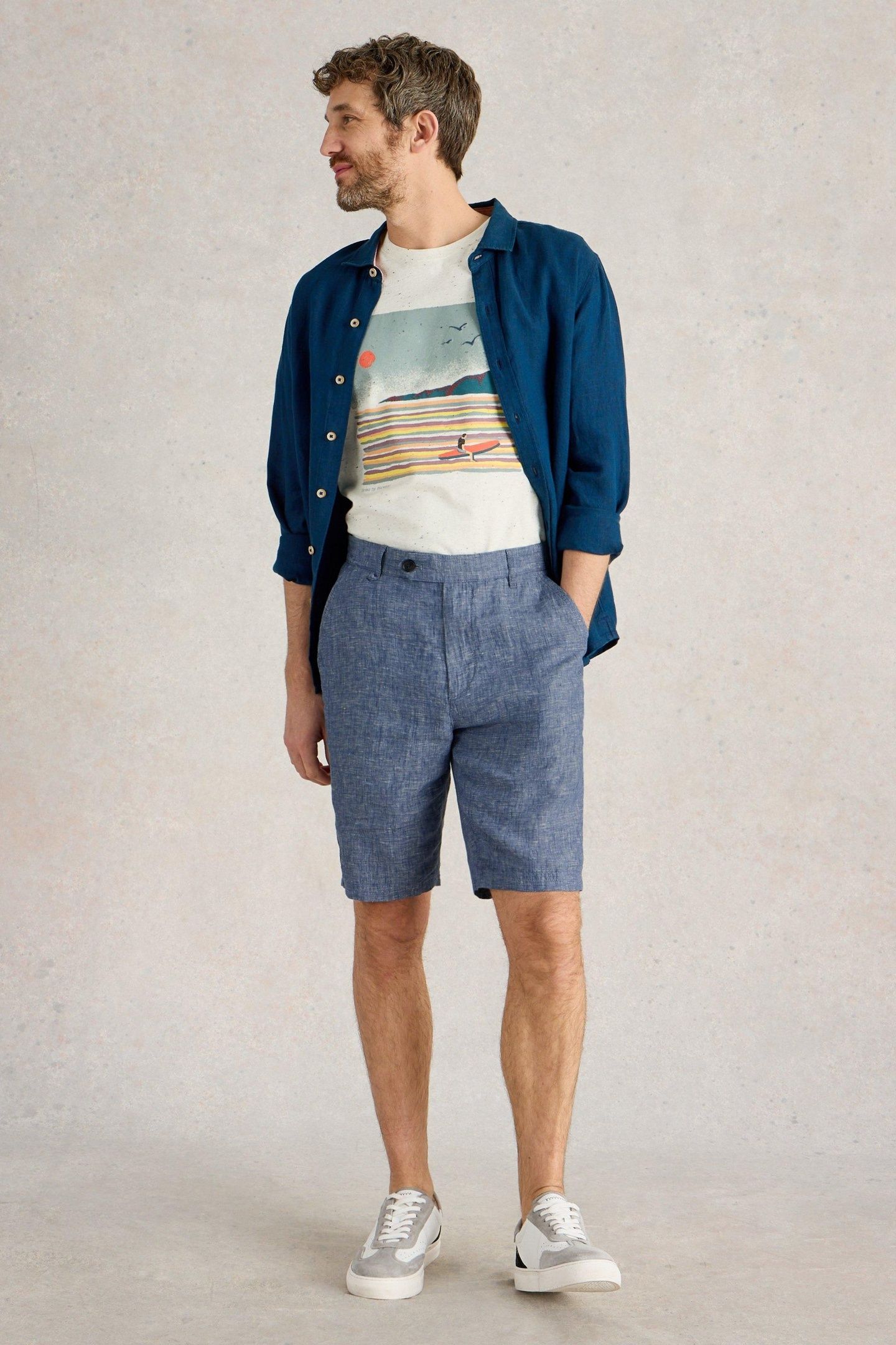 LINEN CHINO SHORT MID BLUE 1