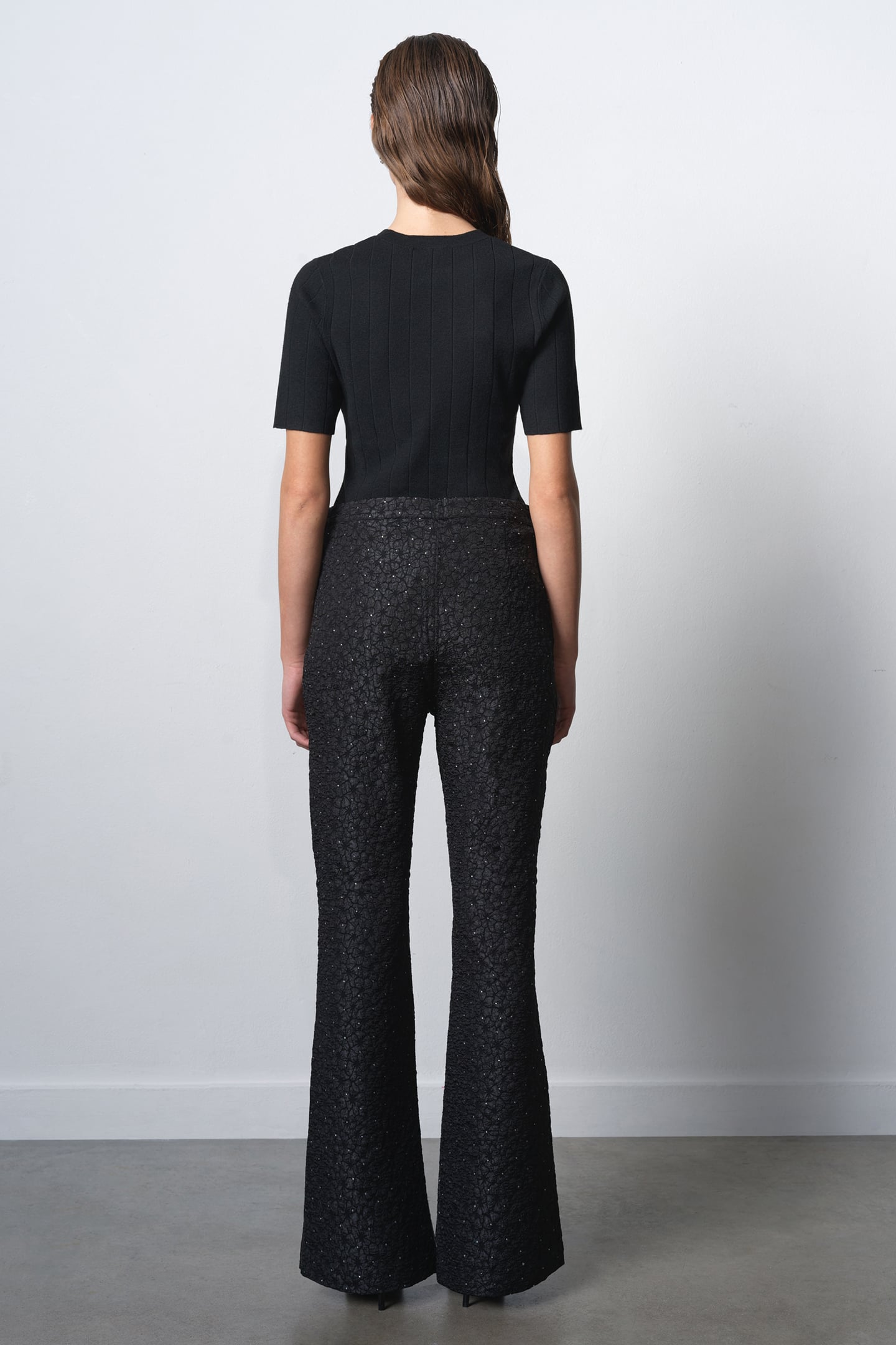YELENA JACQUARD FLARED TROUSER BLACK 2