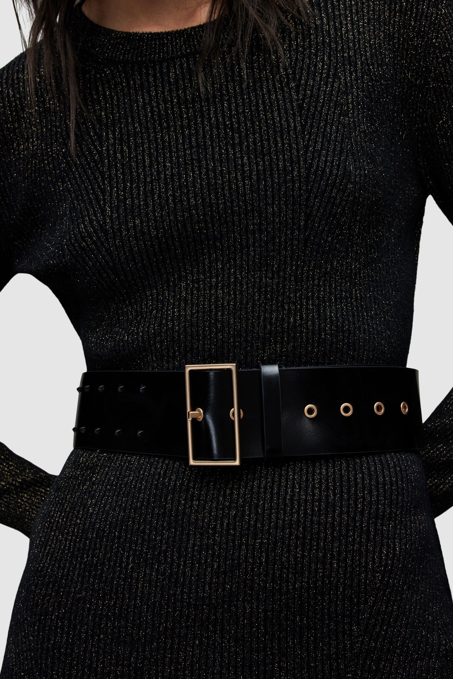 MAXIE STUD WIDE BELT BLACK/MATTE/BRASS 5