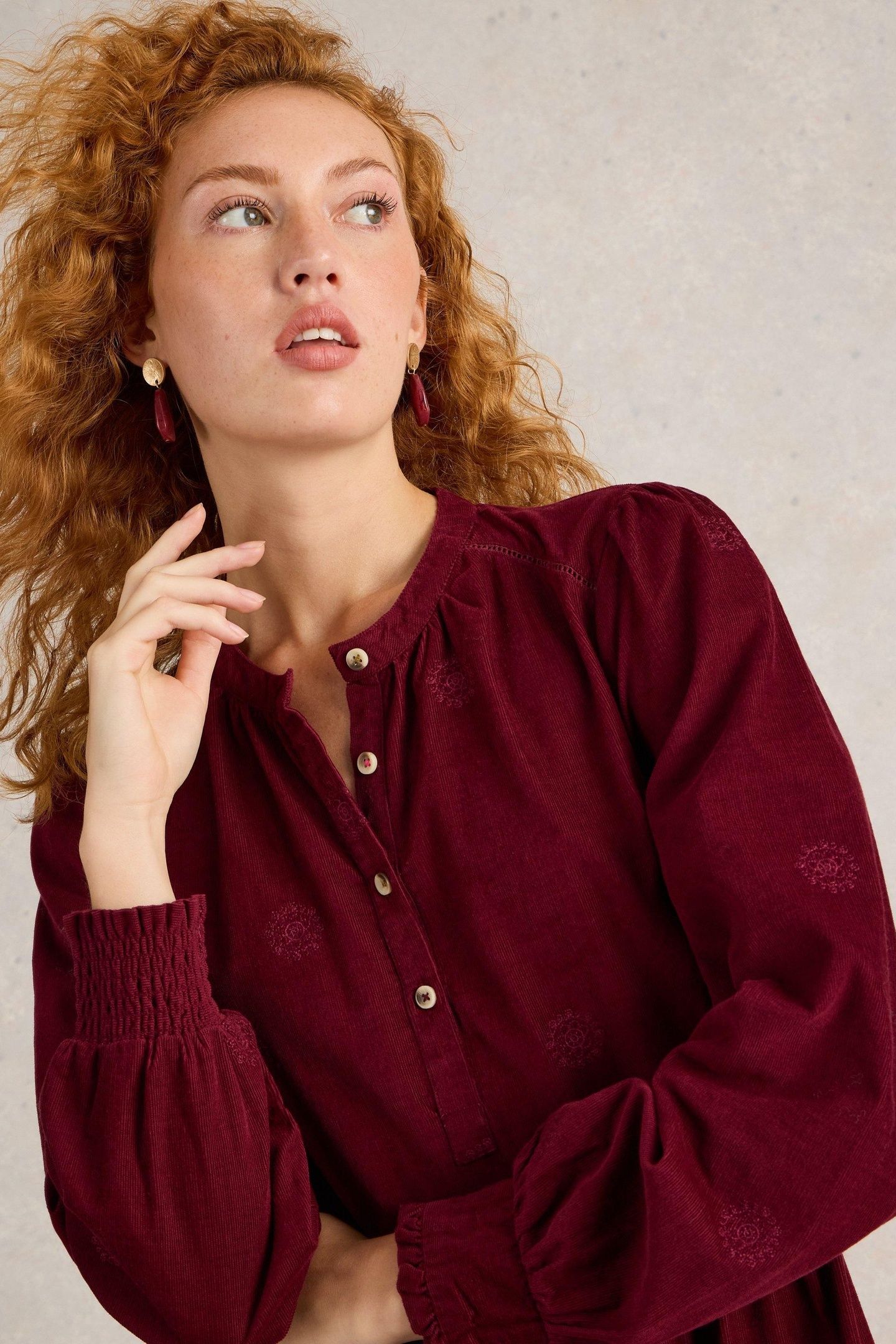 FINN EMBROIDERED CORD DRESS DARK PLUM 6