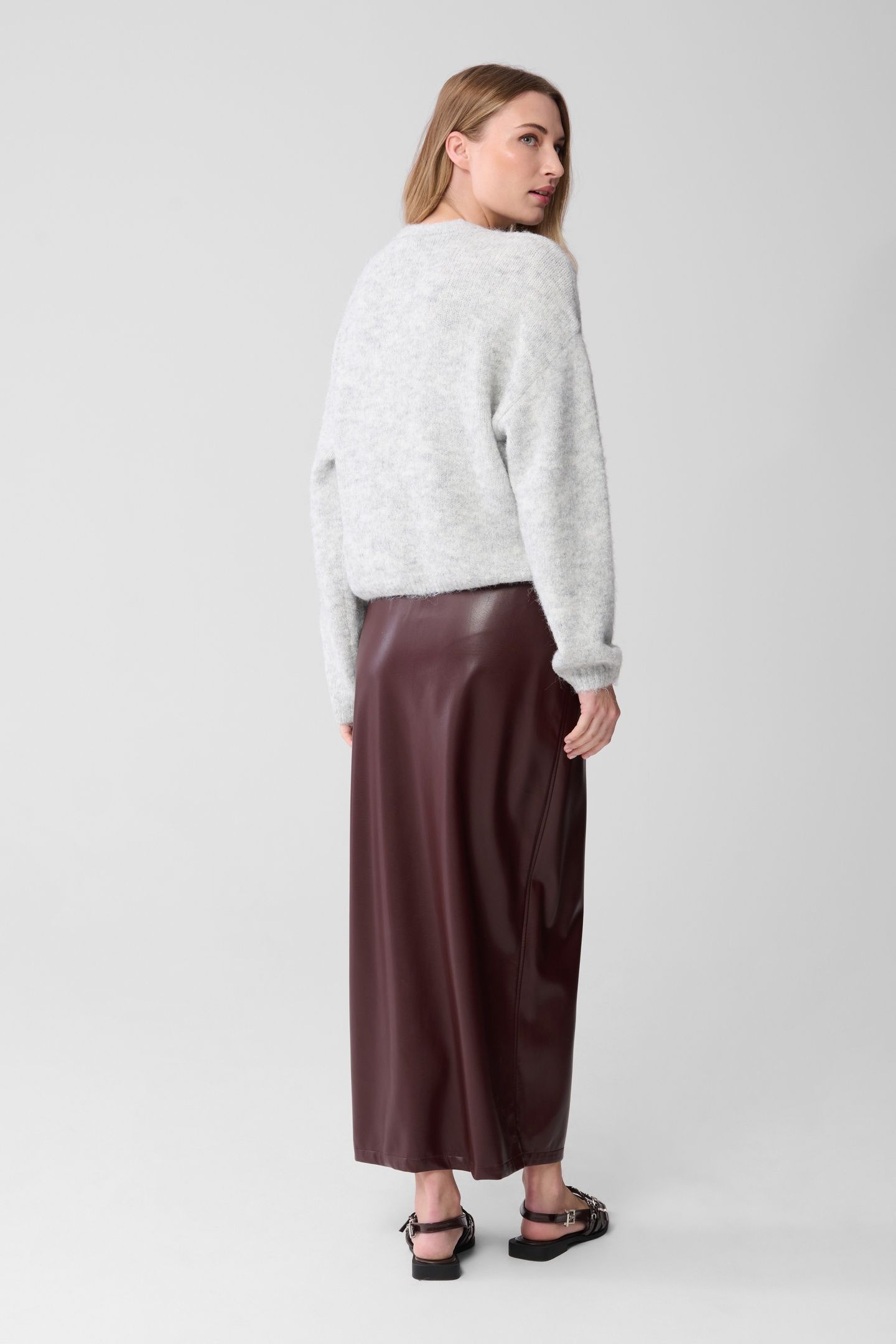 LA-SBVEGAN LEATHER SKIRT DARKRED 2