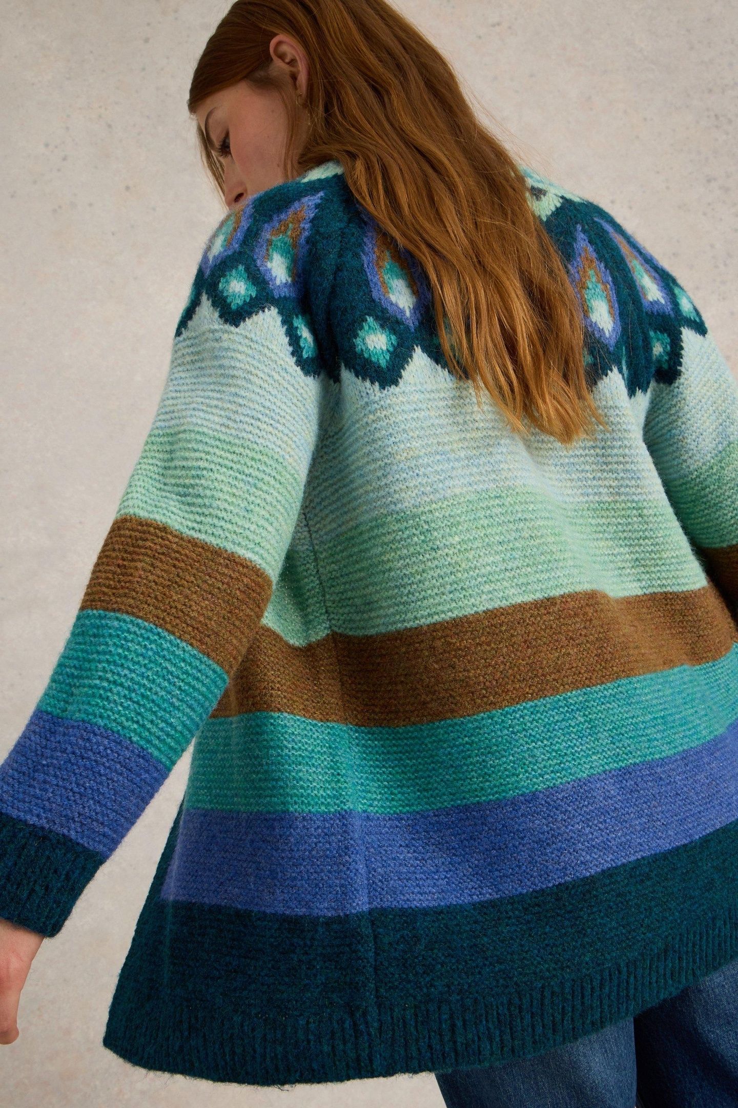 NEW YORK FAIRISLE CARDI TEAL MULTI 2