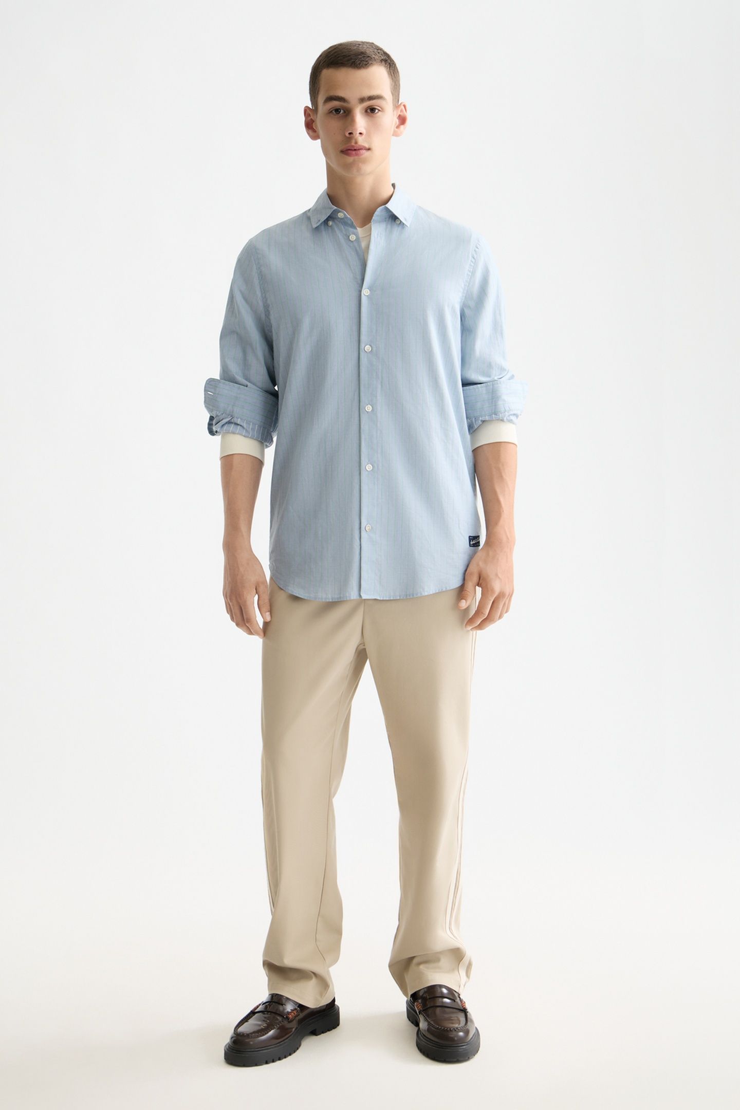 YARN-DYED STRIPE SHIRT FADED DENIM / GREEN SPRUCE STRIPE 2