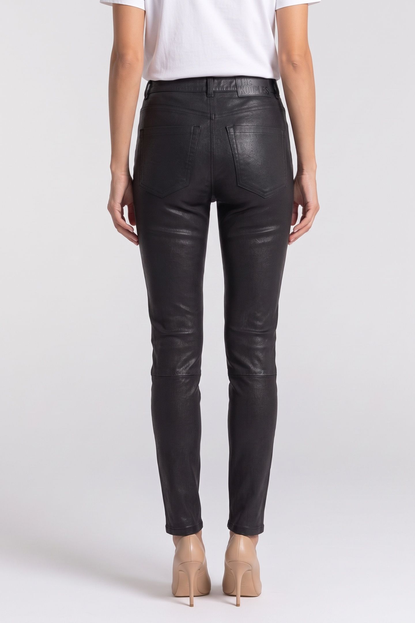 SLIM FIT STRETCH LEATHER TROUSERS BLACK 2