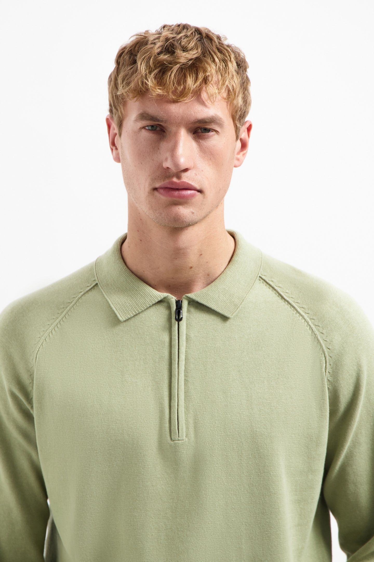 PULLOVER POLO HALF ZIP SOLID LIGHT MOSS 6
