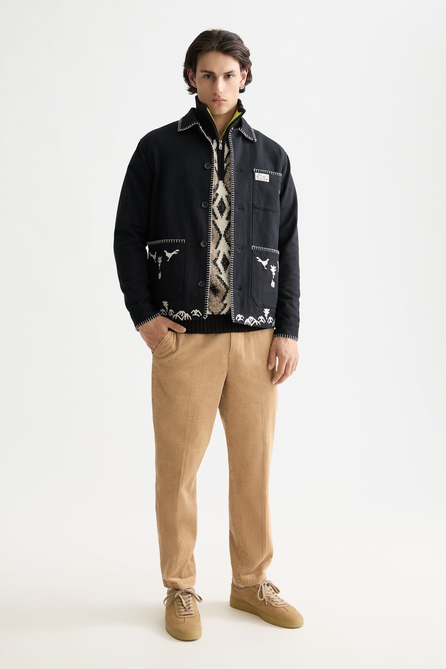 EMBROIDERED COTTON-BLEND WORKER JACKET ANTHRACITE 1
