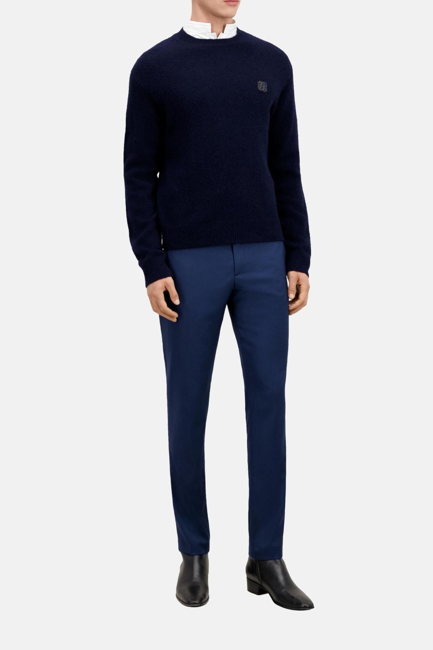 ROUND NECK SWEATER WITH CANETILLE PATCH NAVY 1
