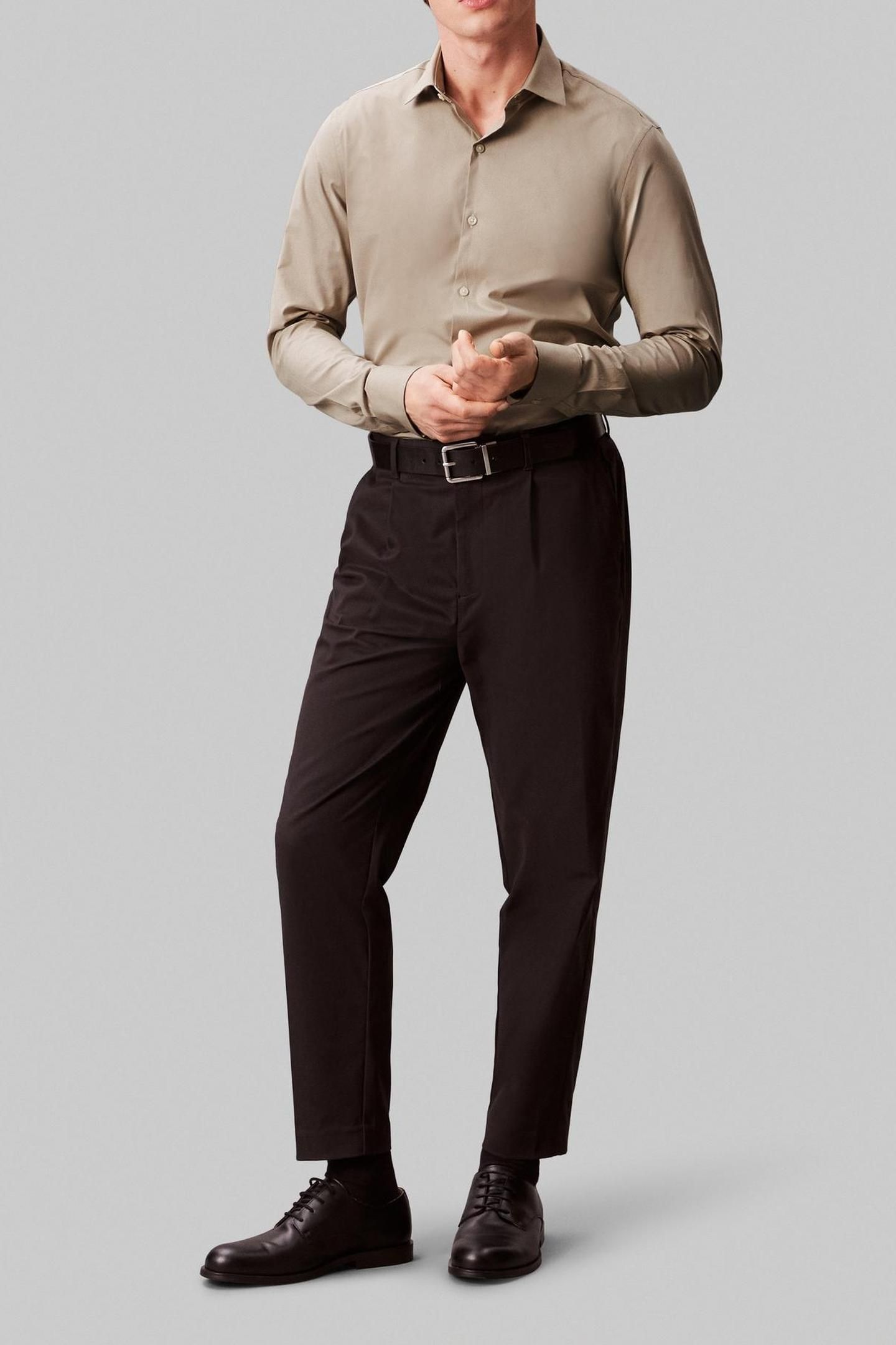 SLIM STRIPED LINEN BLEND SHIRT TAUPE MULTI 2
