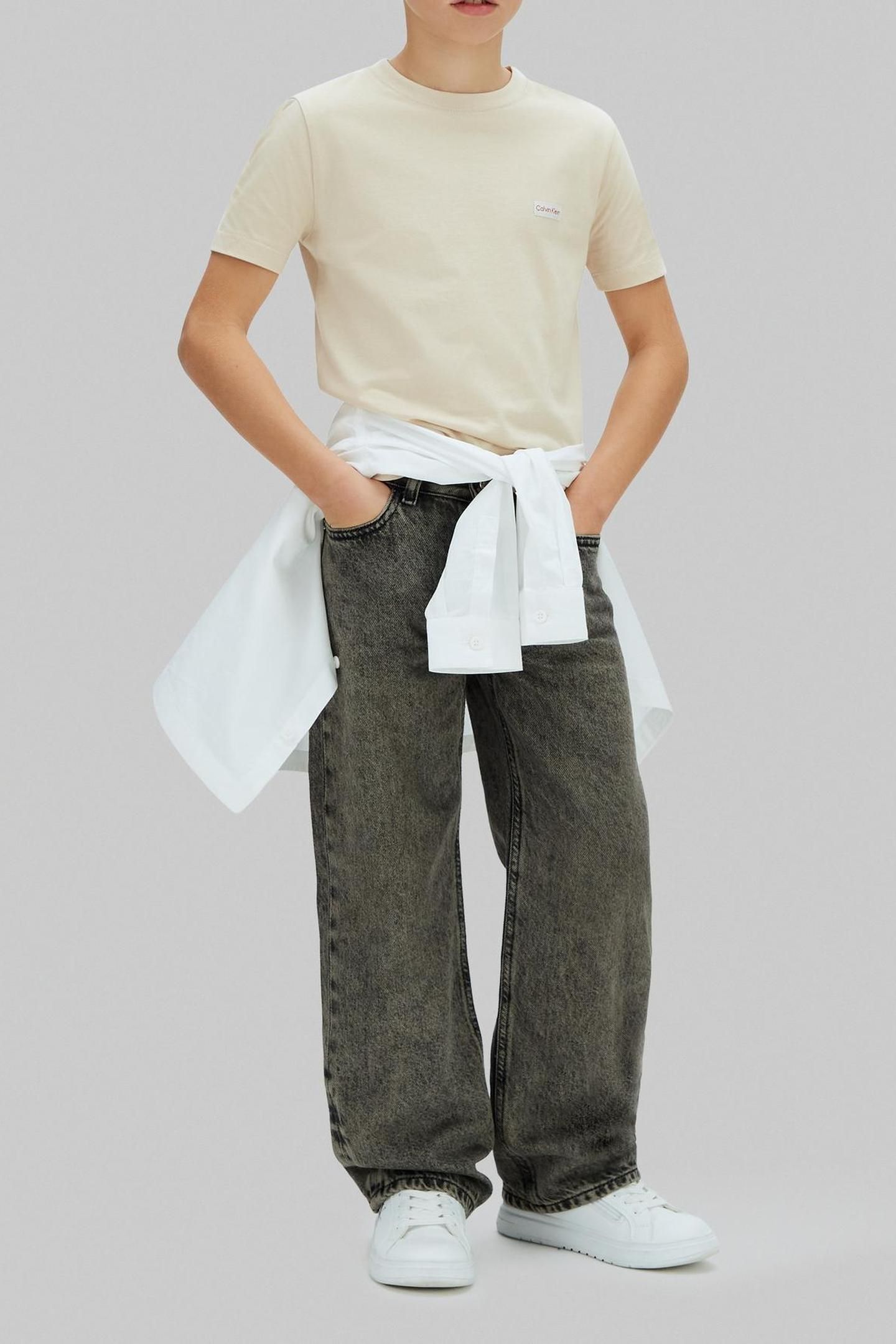 BOYS LOGO LABEL SHORT SLEEVE T-SHIRT OATMEAL 5