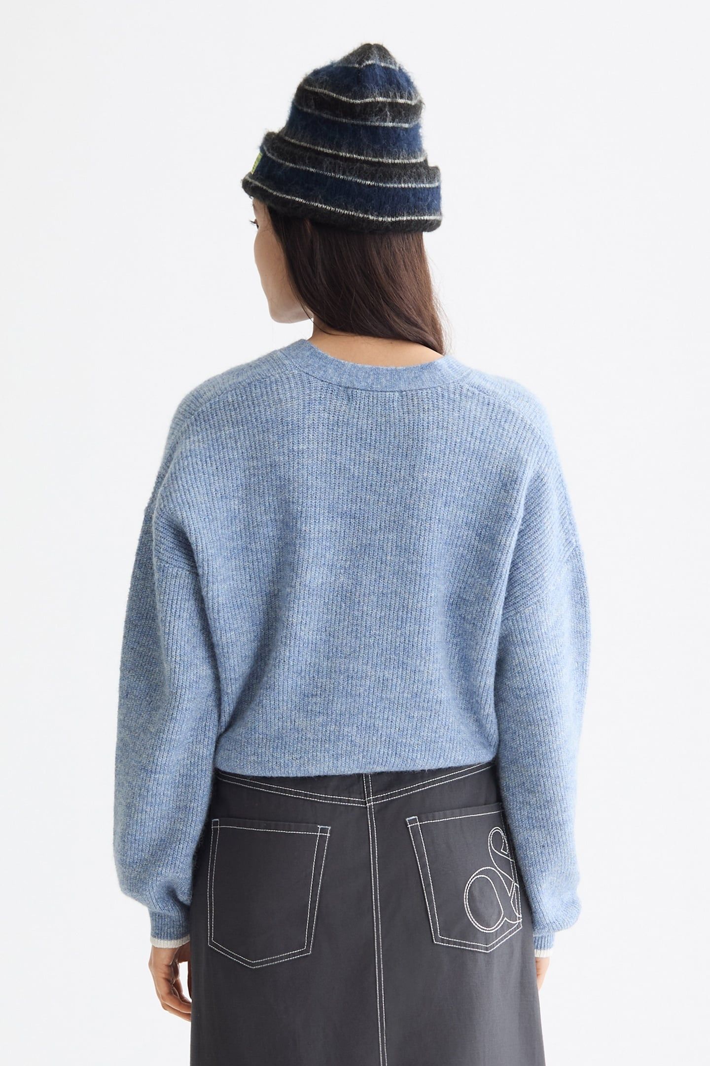 FUZZY RELAXED CARDIGAN FADED DENIM MELANGE 2