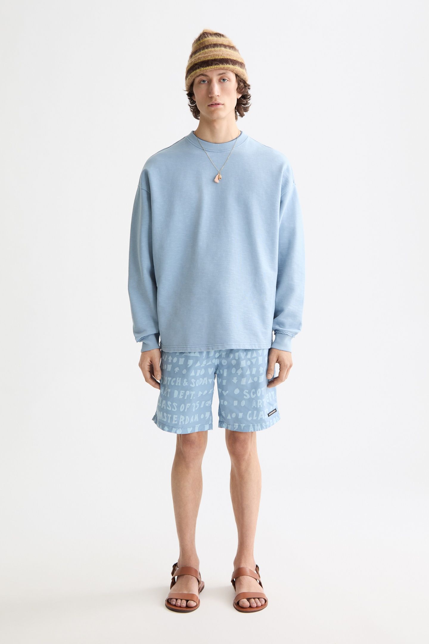PRINTED LONGER-LENGTH SWIM SHORTS ART DEPT FADED DENIM 2
